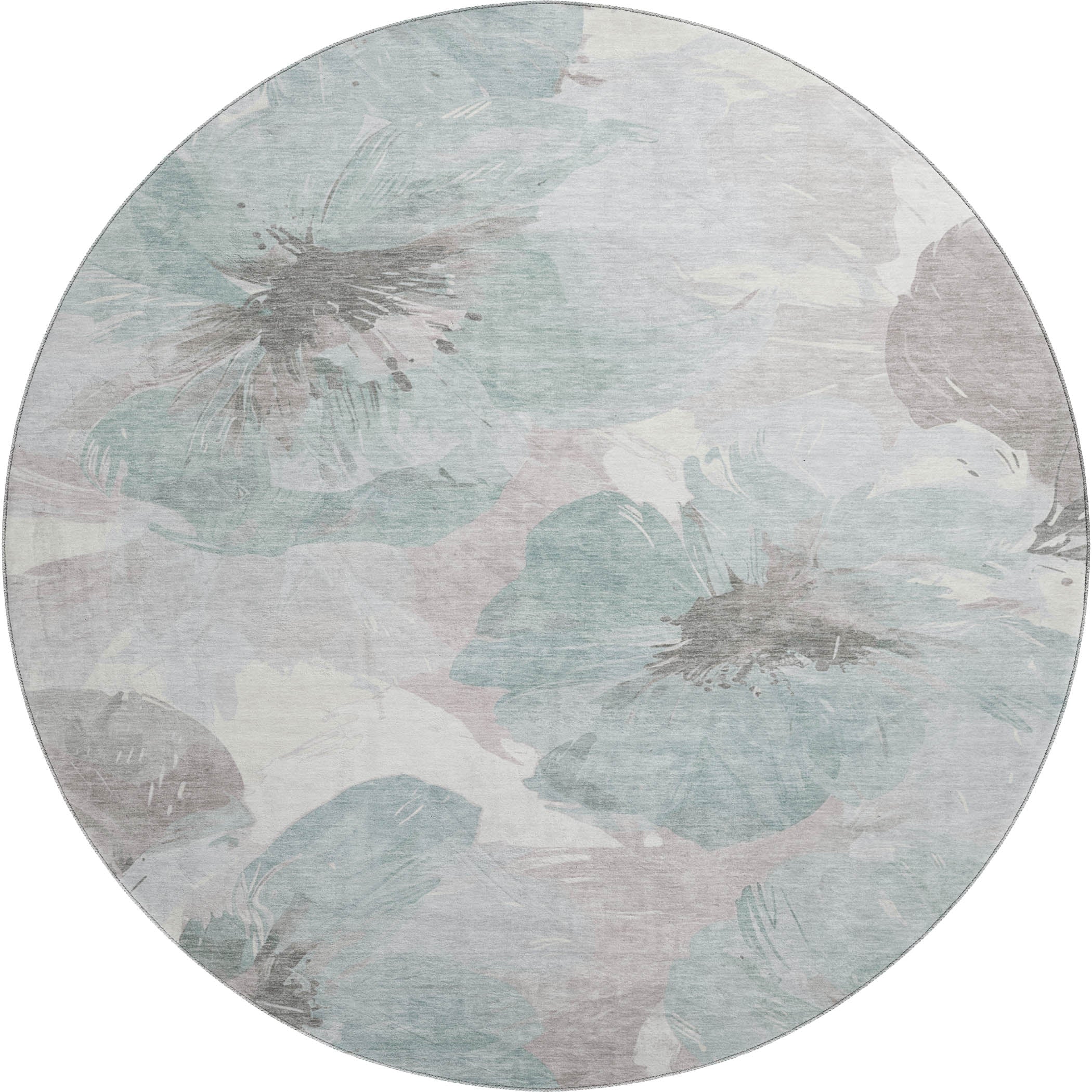 Split Machine Washable Transitional Seafoam Blue Rug 8' x 8' #shape_Round
