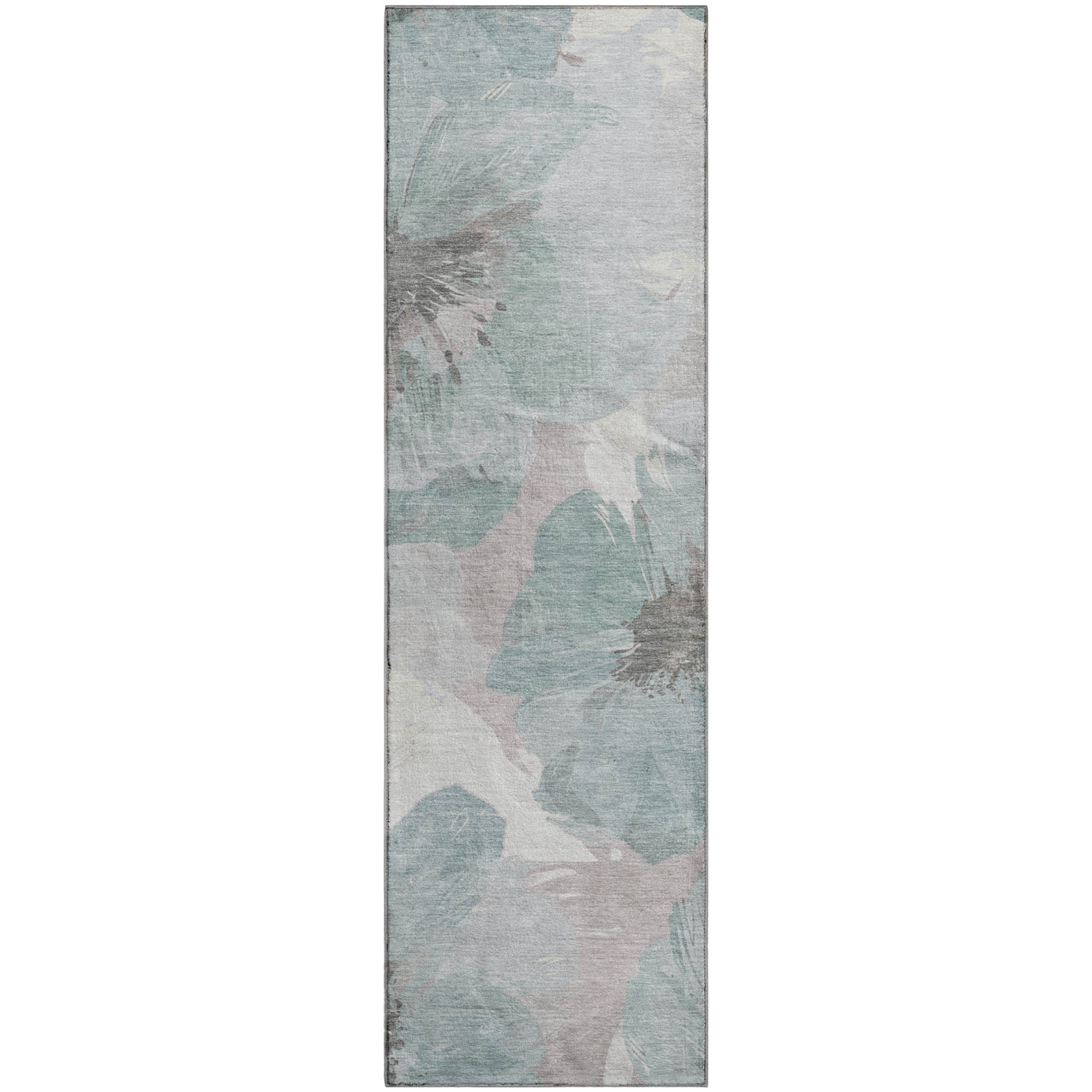 Split Machine Washable Transitional Seafoam Blue Rug 2'3" x 7'6" #shape_Runner