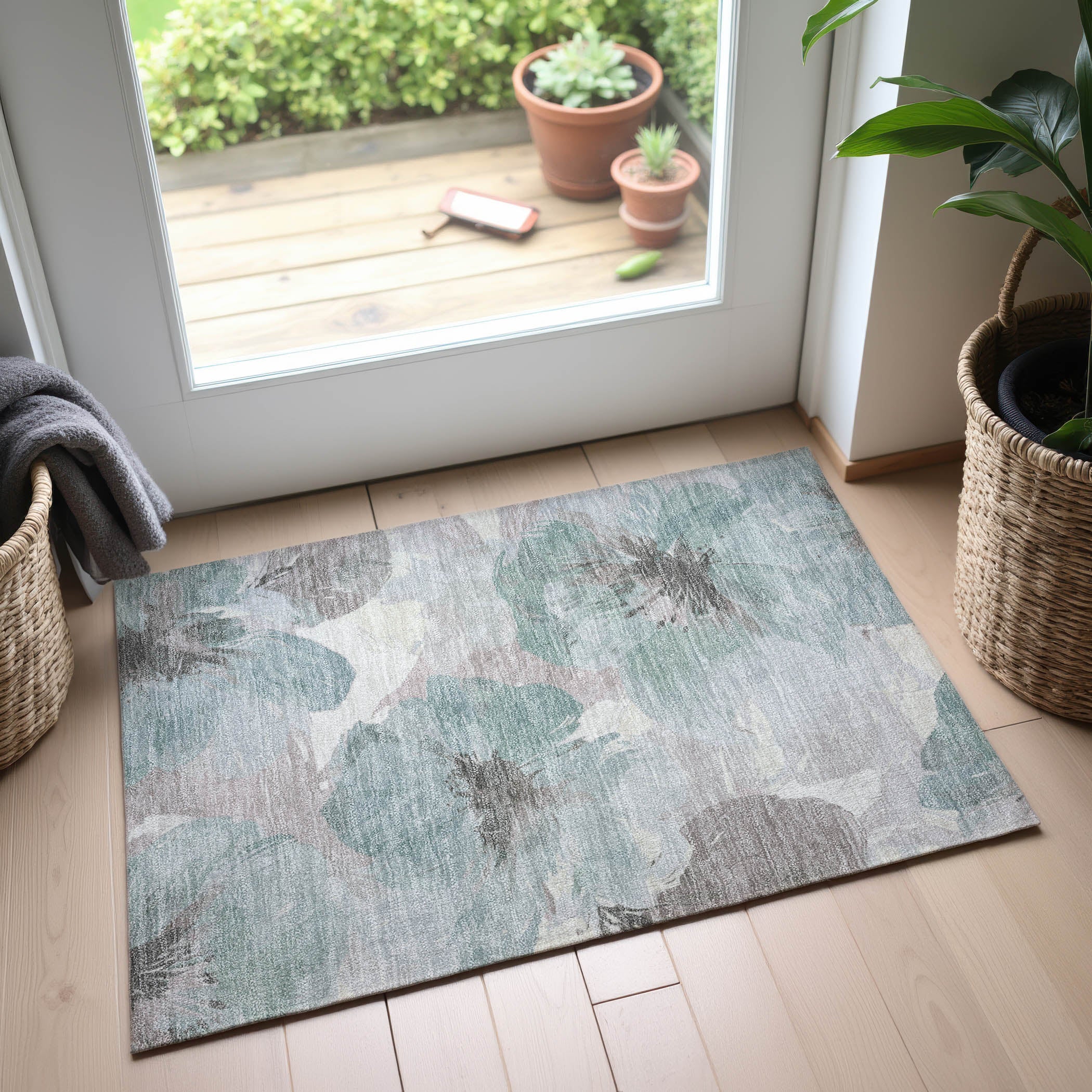 Split Machine Washable Transitional Seafoam Blue Rug 1'8" x 2'6" #shape_Rectangle