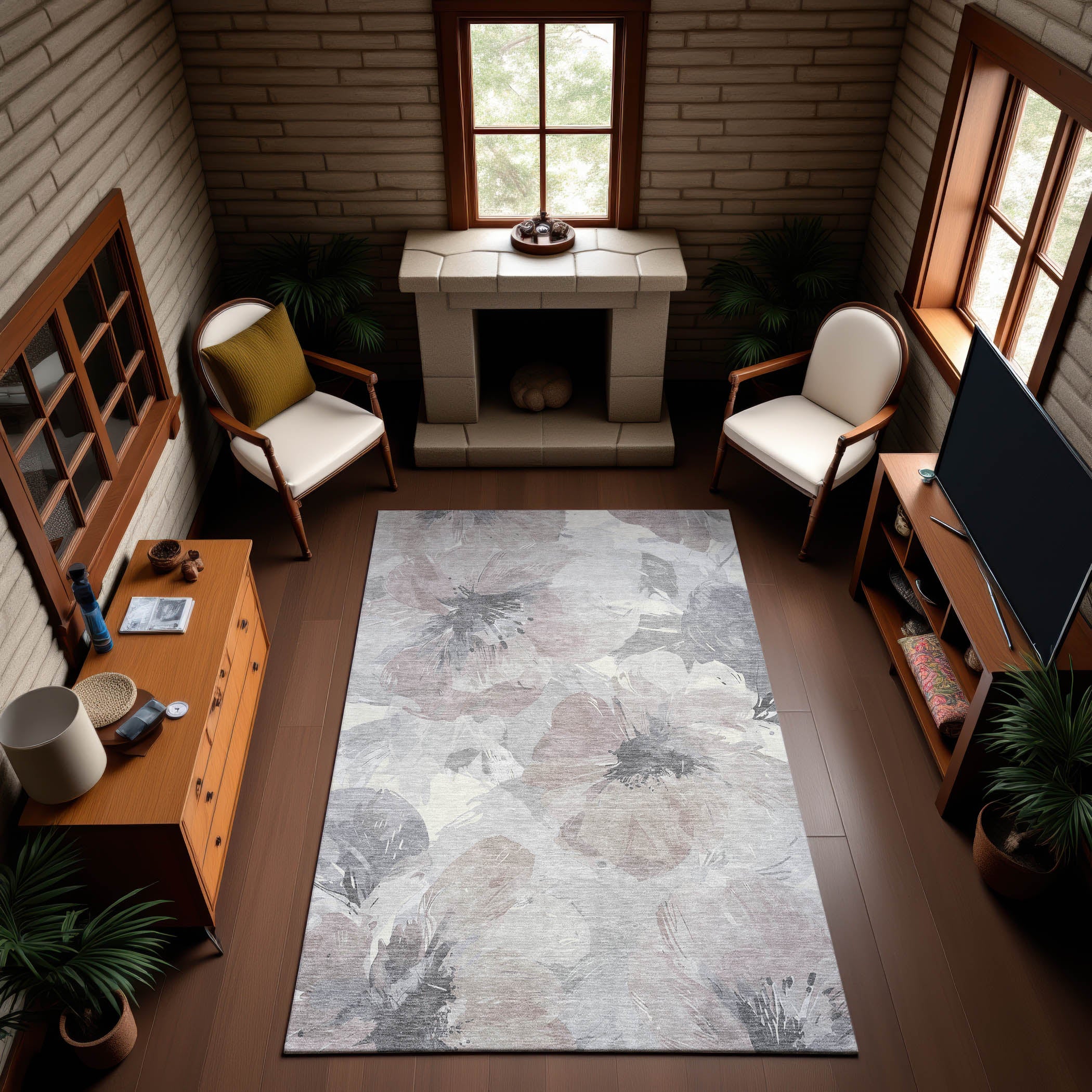Split Machine Washable Transitional Taupe Brown Rug 2'6" x 3'10" #shape_Rectangle