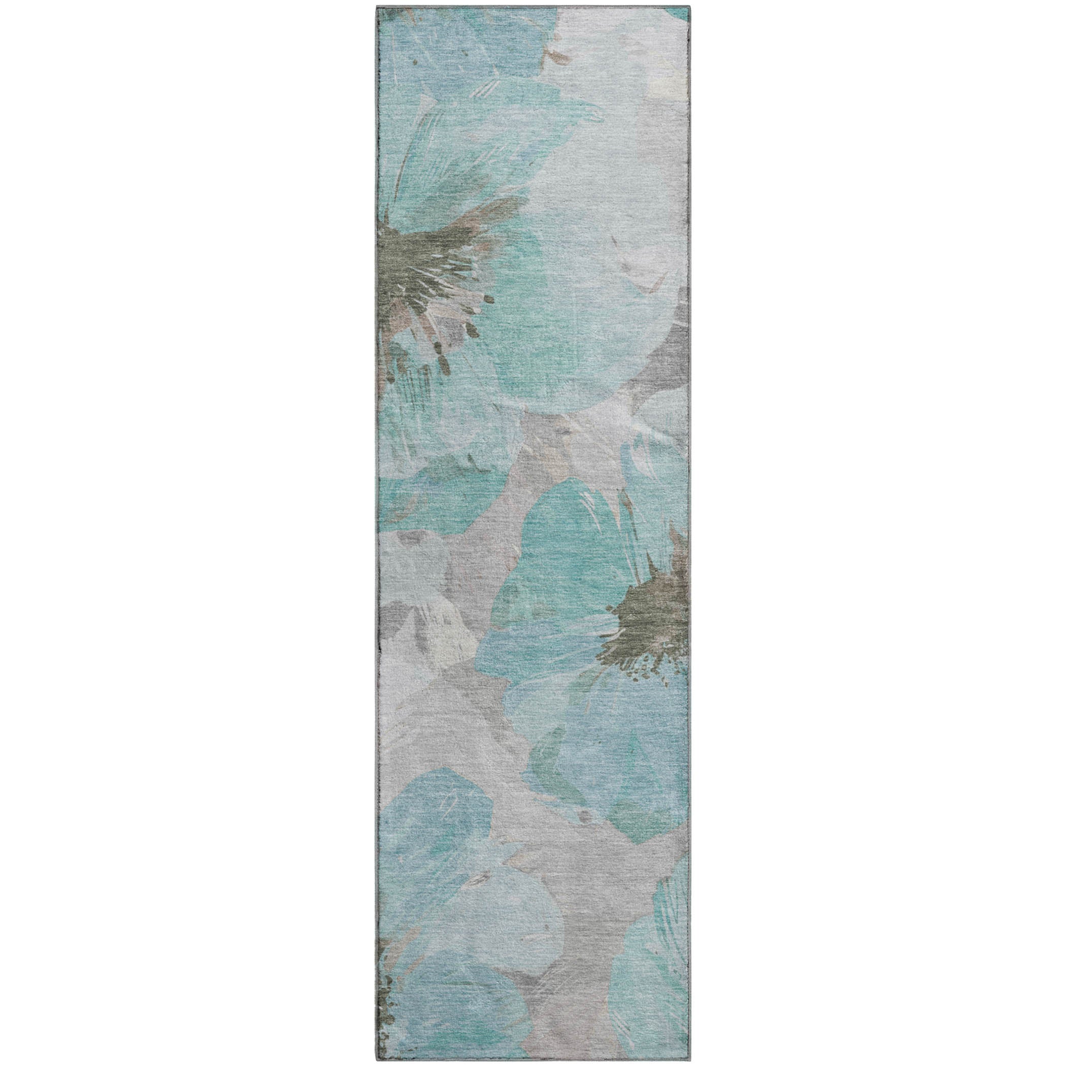 Split Machine Washable Transitional Teal Rug 2'3" x 7'6" #shape_Runner