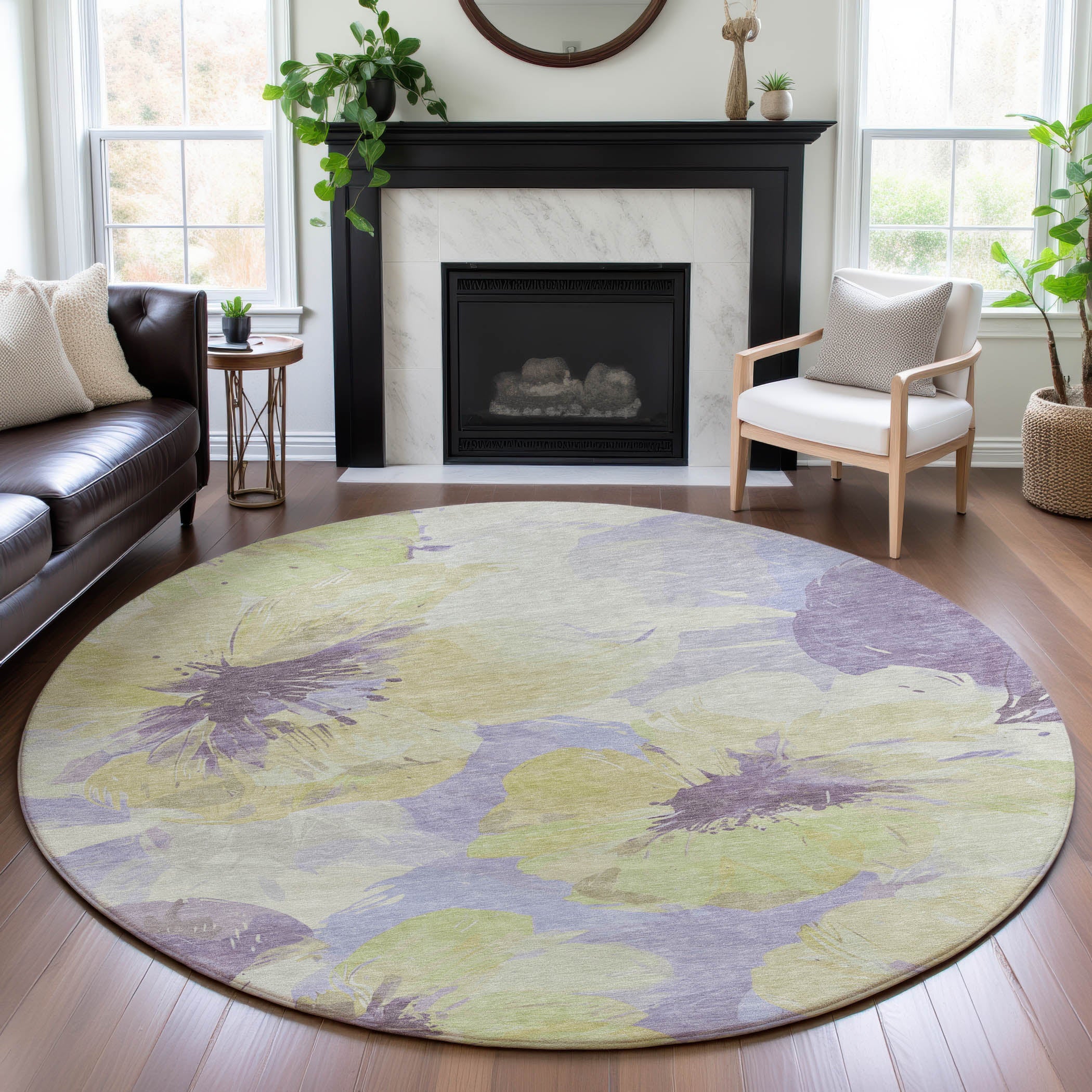 Split Machine Washable Transitional Wheat Gold Rug 8' x 8' #shape_Round