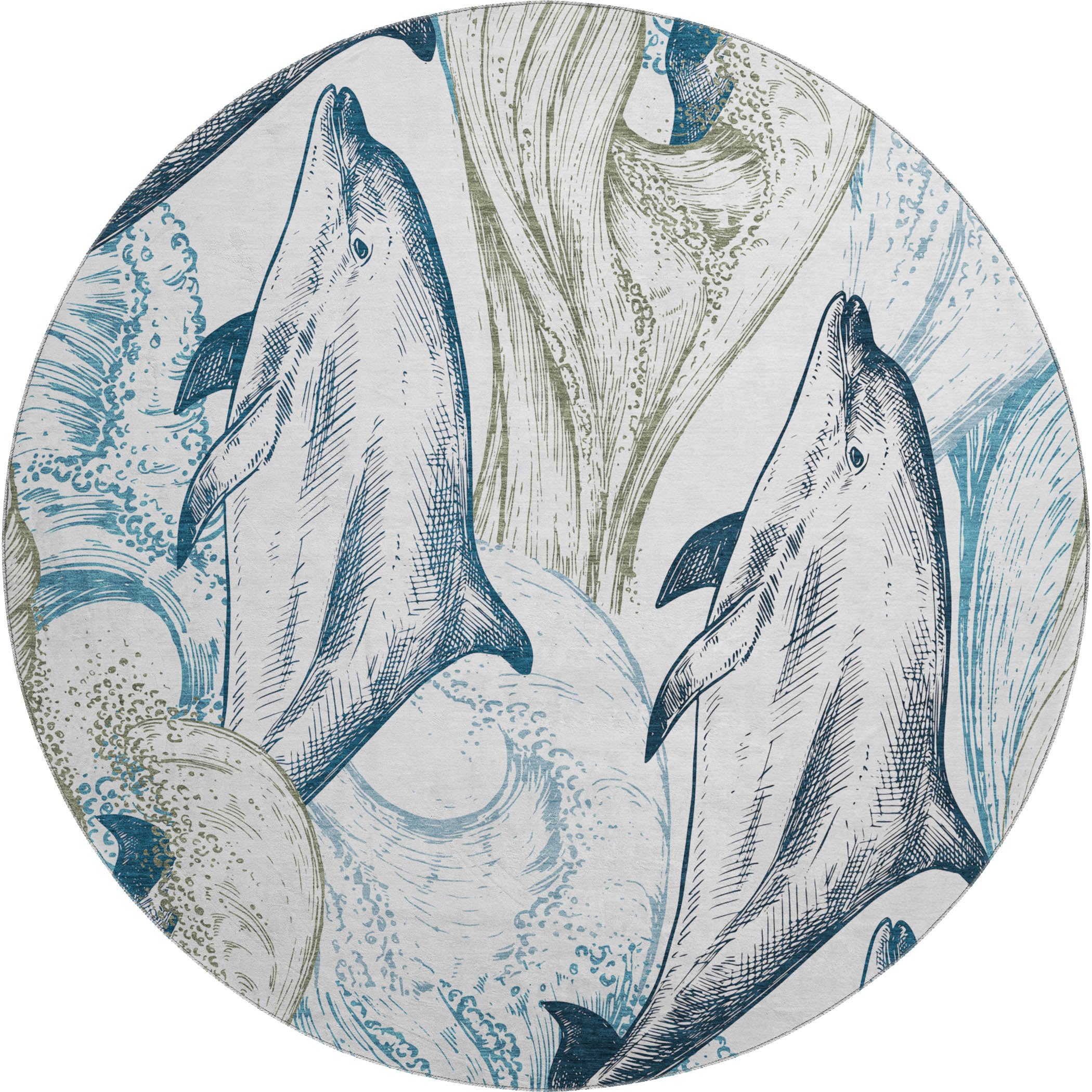 Rome Machine Washable Coastal Ivory Rug 8' x 8' #shape_Round