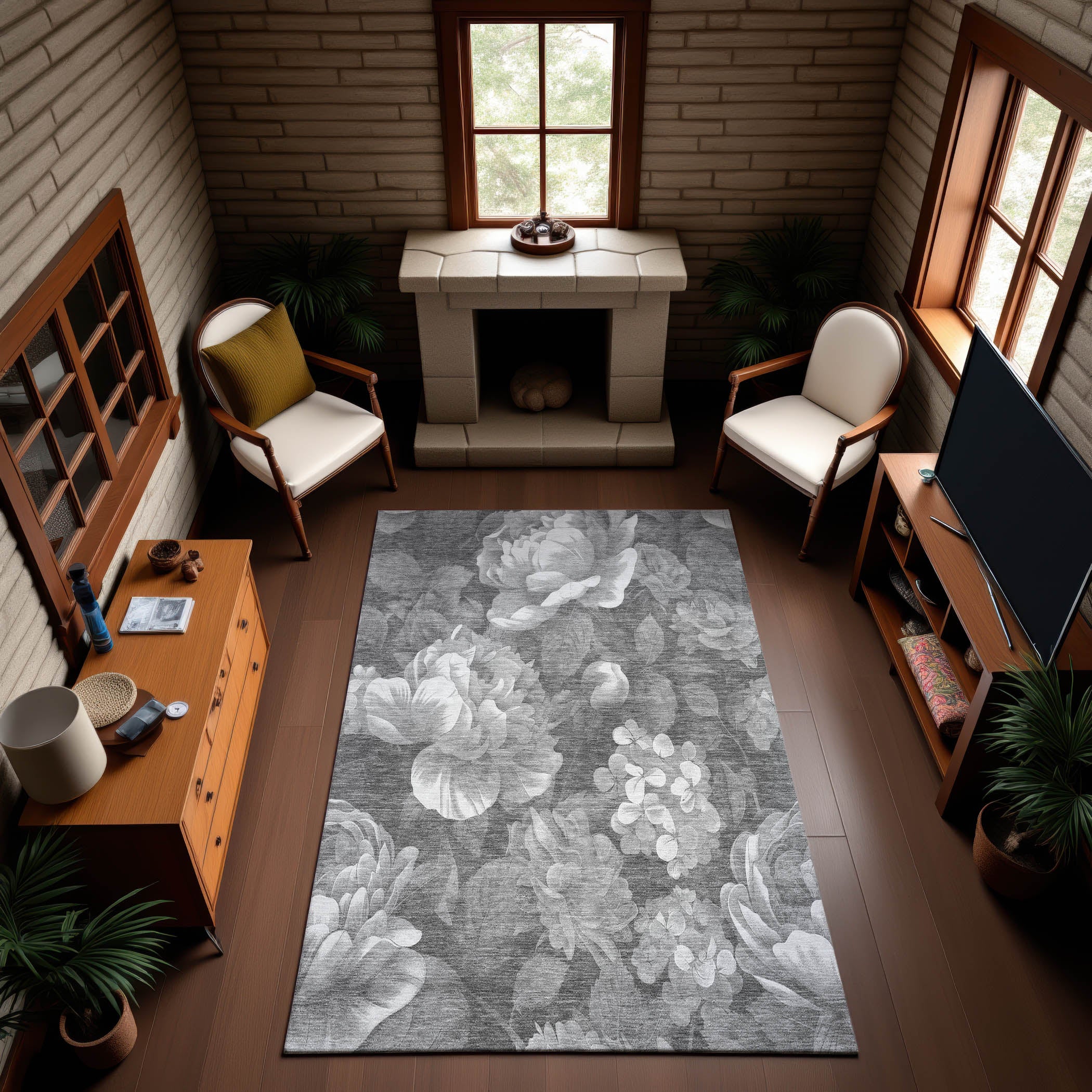 Oslo Machine Washable Transitional Gray Rug 2'6" x 3'10" #shape_Rectangle