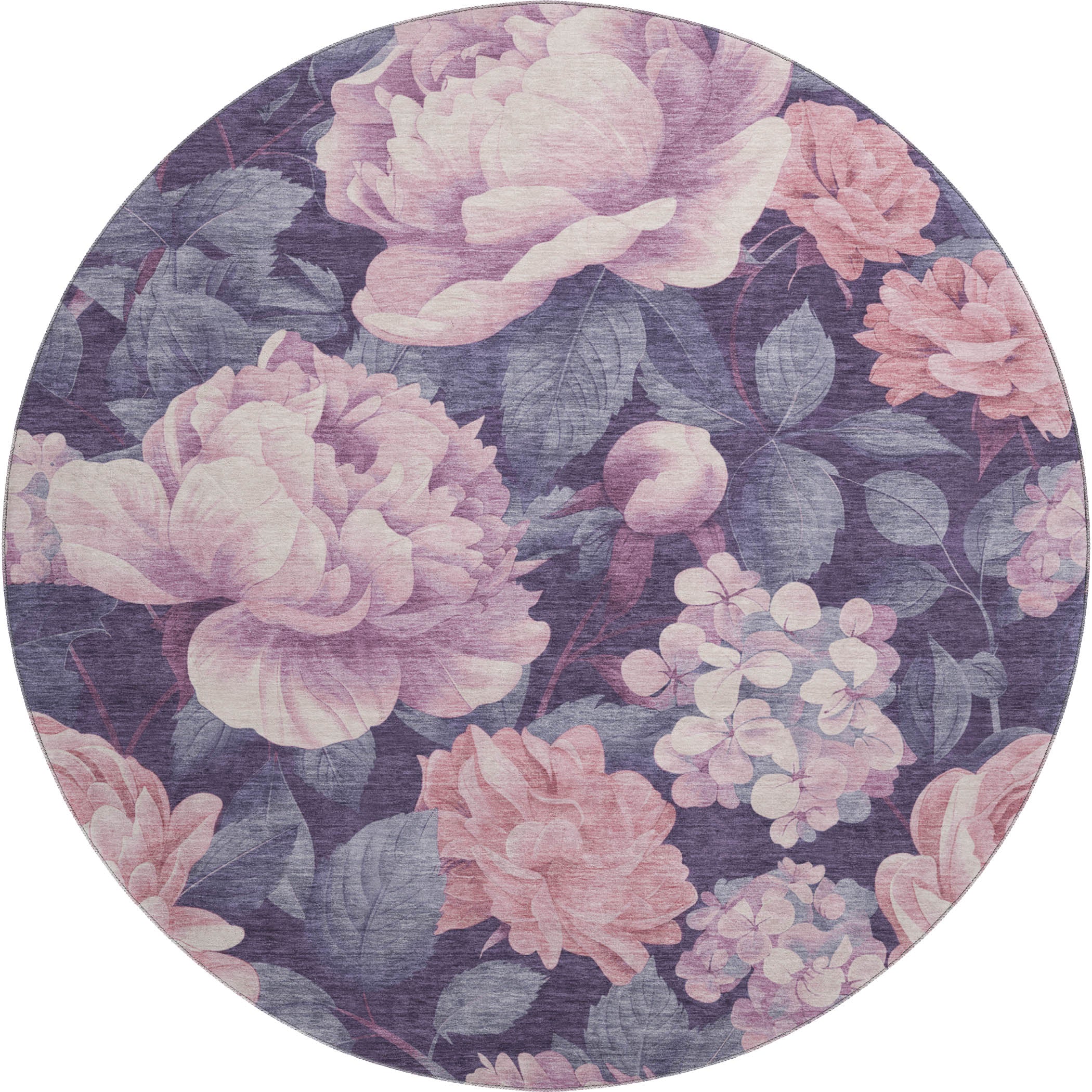 Oslo Machine Washable Transitional Pink Rug 8' x 8' #shape_Round