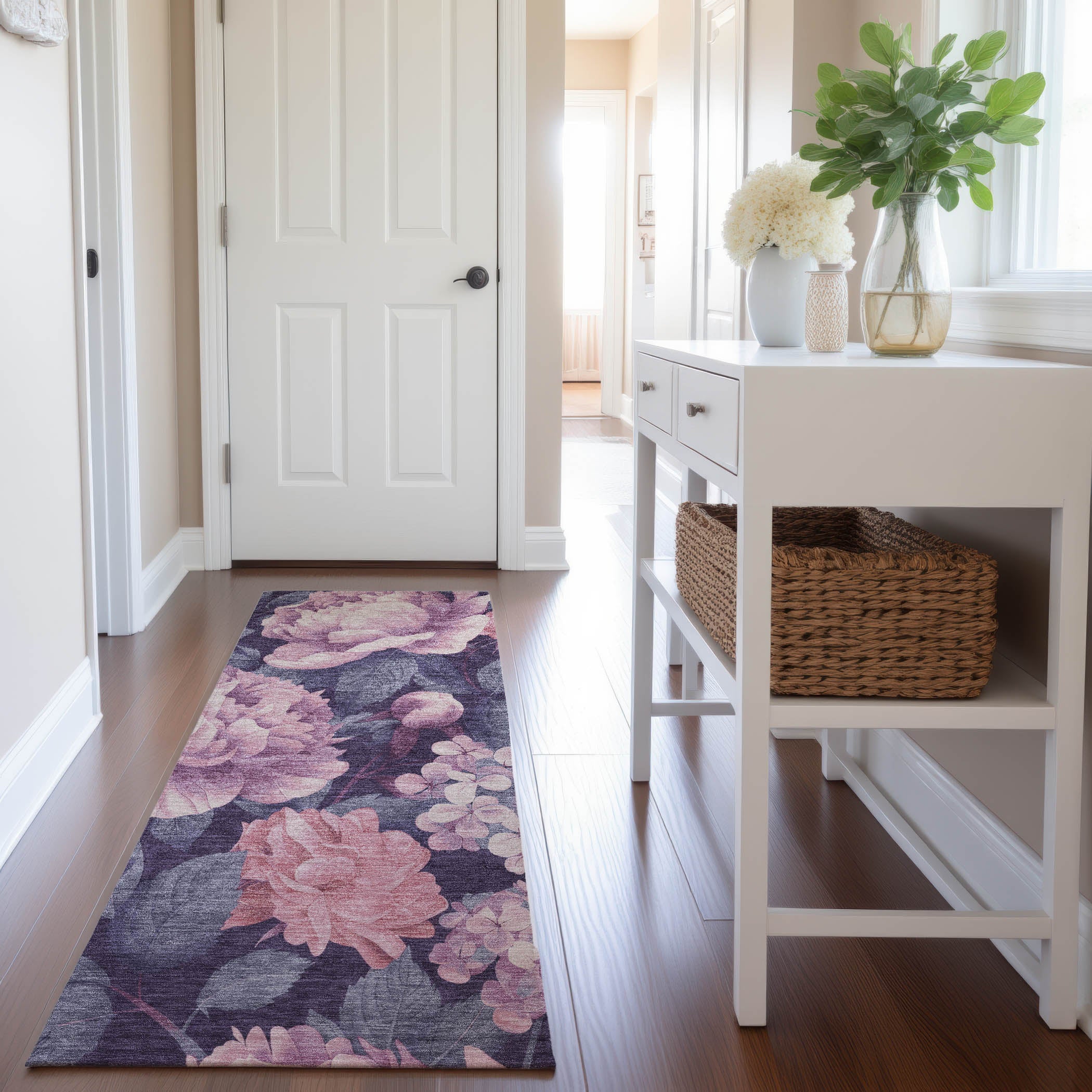 Oslo Machine Washable Transitional Pink Rug 2'3" x 7'6" #shape_Runner