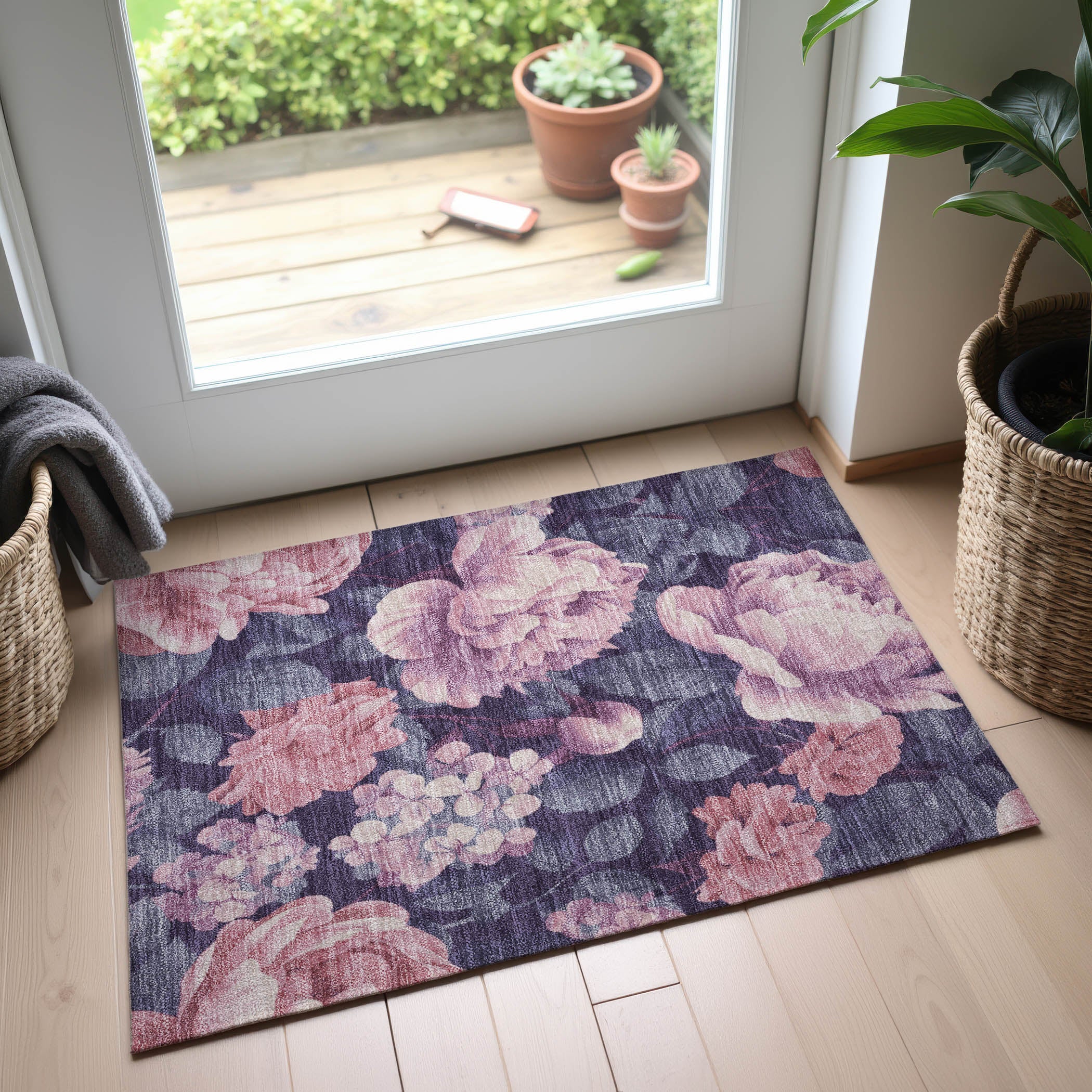 Oslo Machine Washable Transitional Pink Rug 1'8" x 2'6" #shape_Rectangle