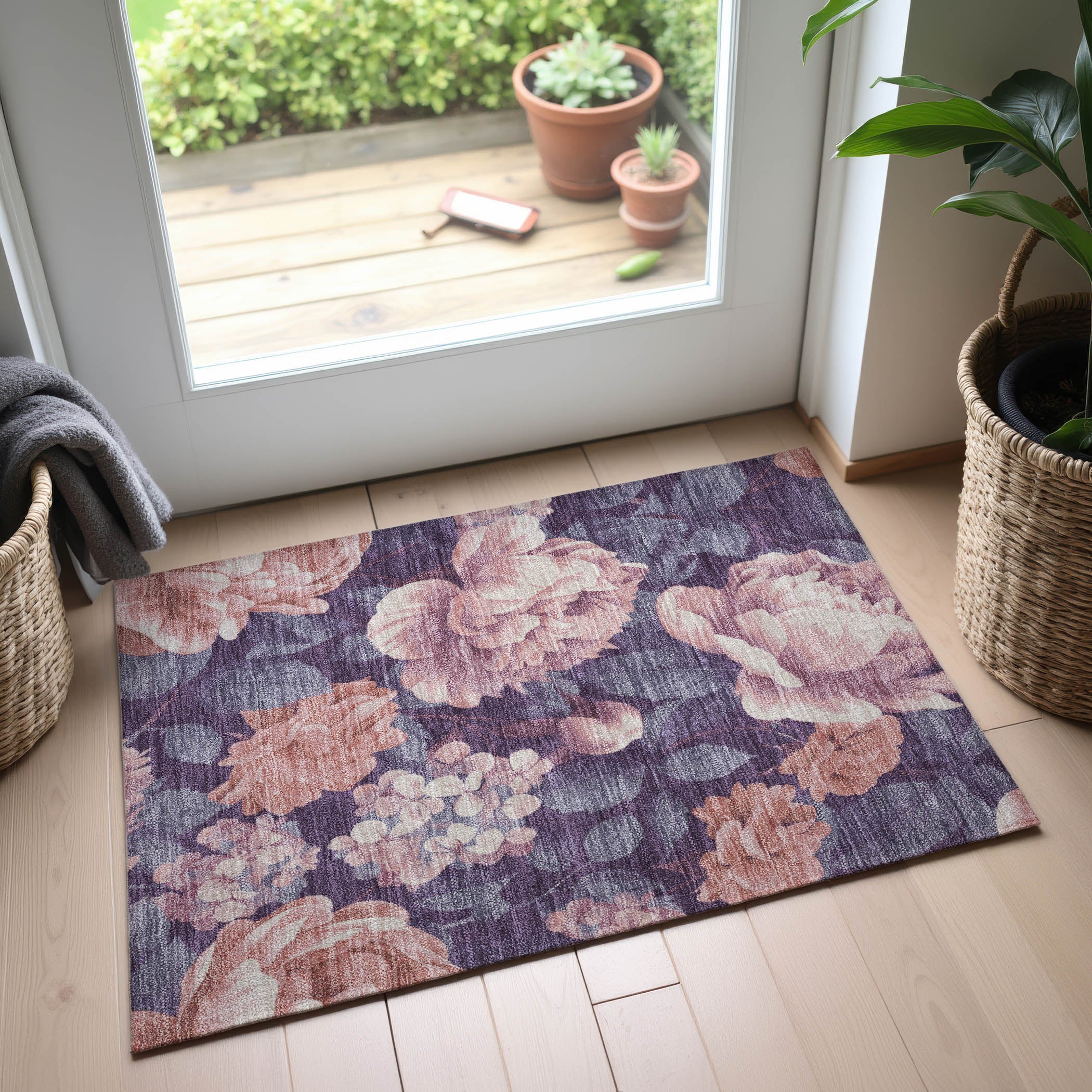 Oslo Machine Washable Transitional Salmon Orange Rug 1'8" x 2'6" #shape_Rectangle