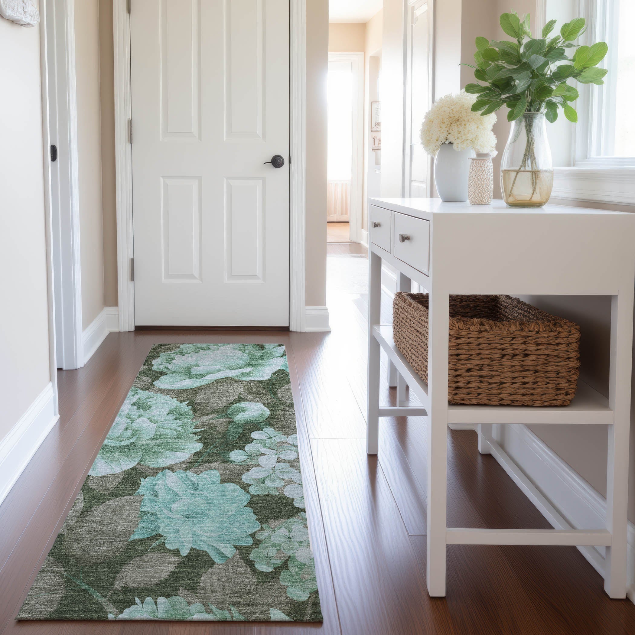 Oslo Machine Washable Transitional Seafoam Blue Rug 2'3" x 7'6" #shape_Runner