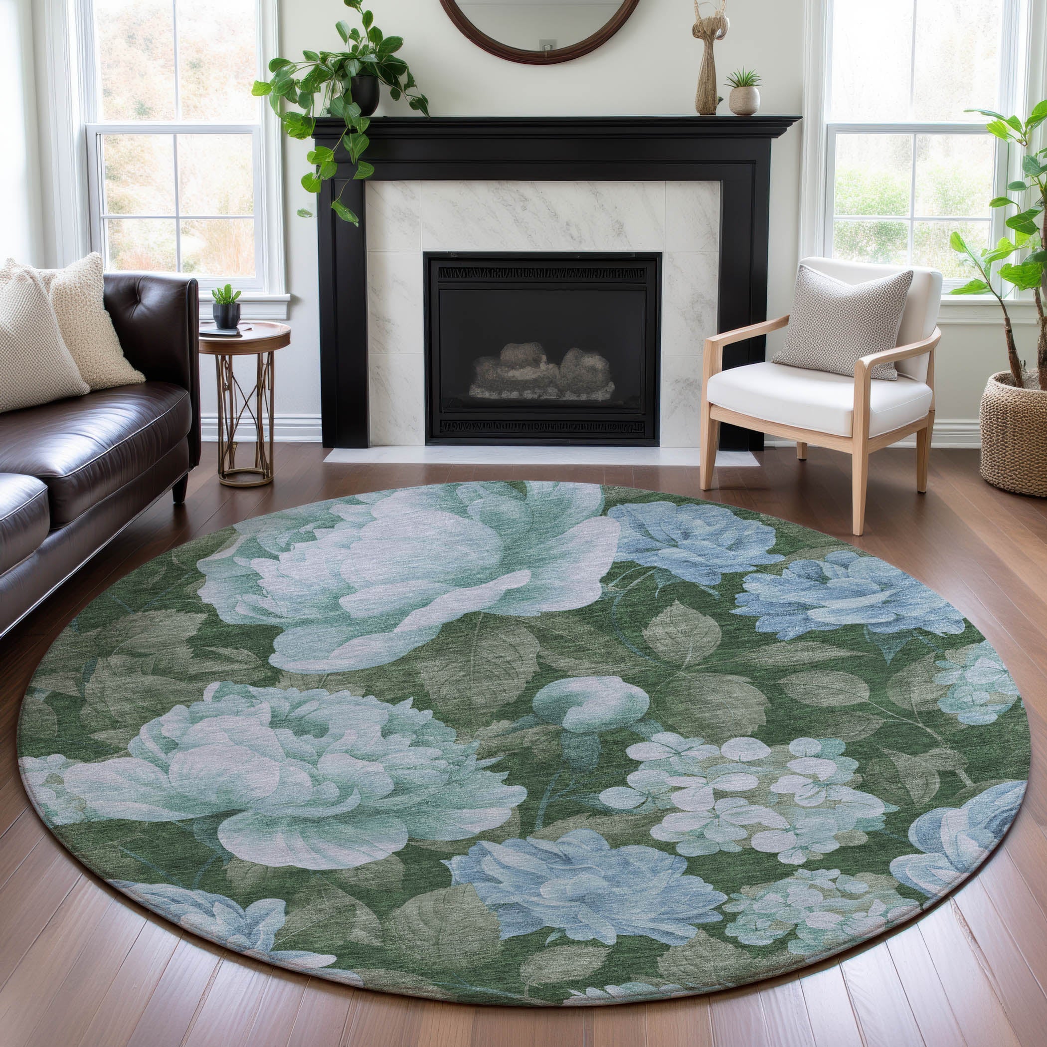 Oslo Machine Washable Transitional Sky Blue Rug 8' x 8' #shape_Round