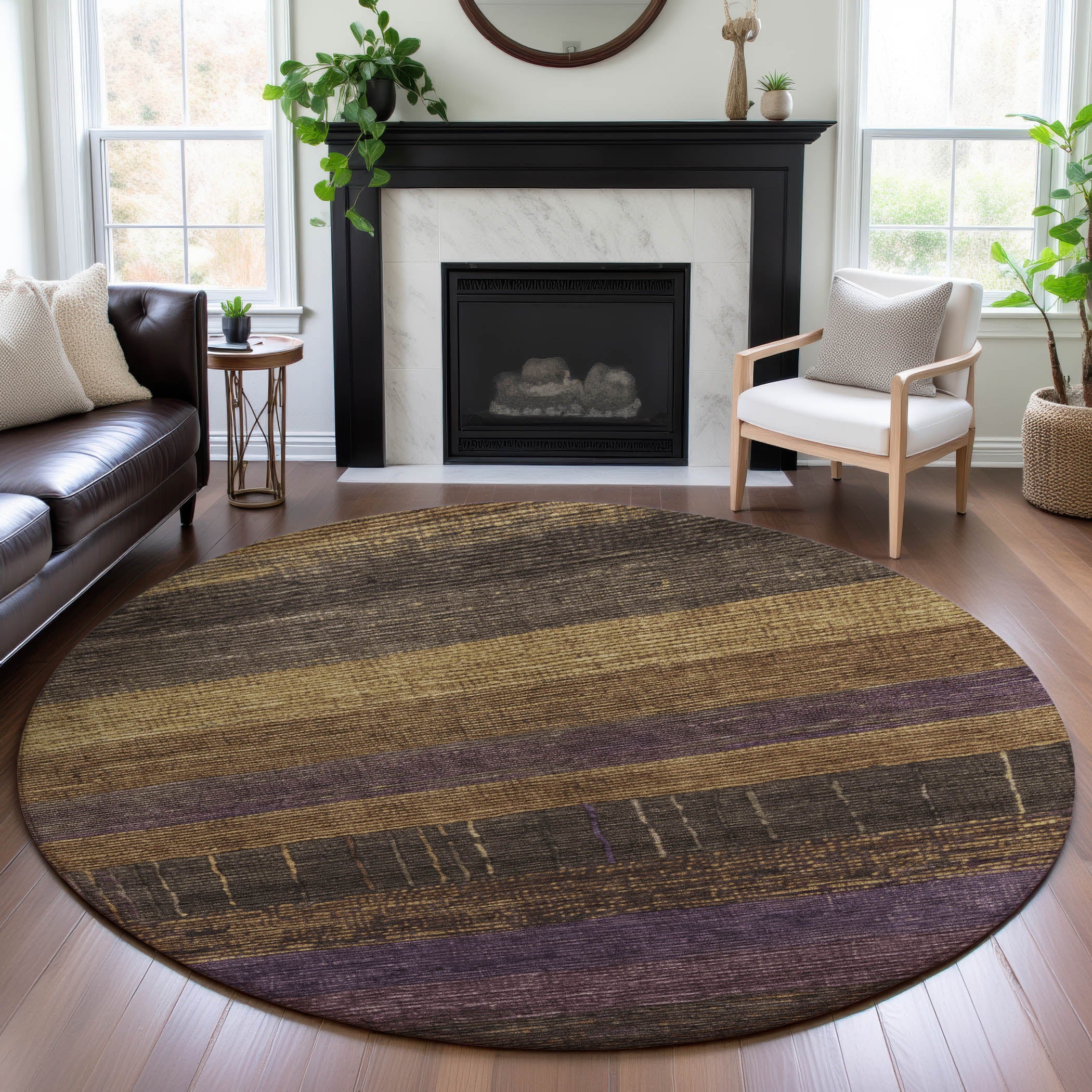 Baku Machine Washable Transitional Brown Rug 8' x 8' #shape_Round