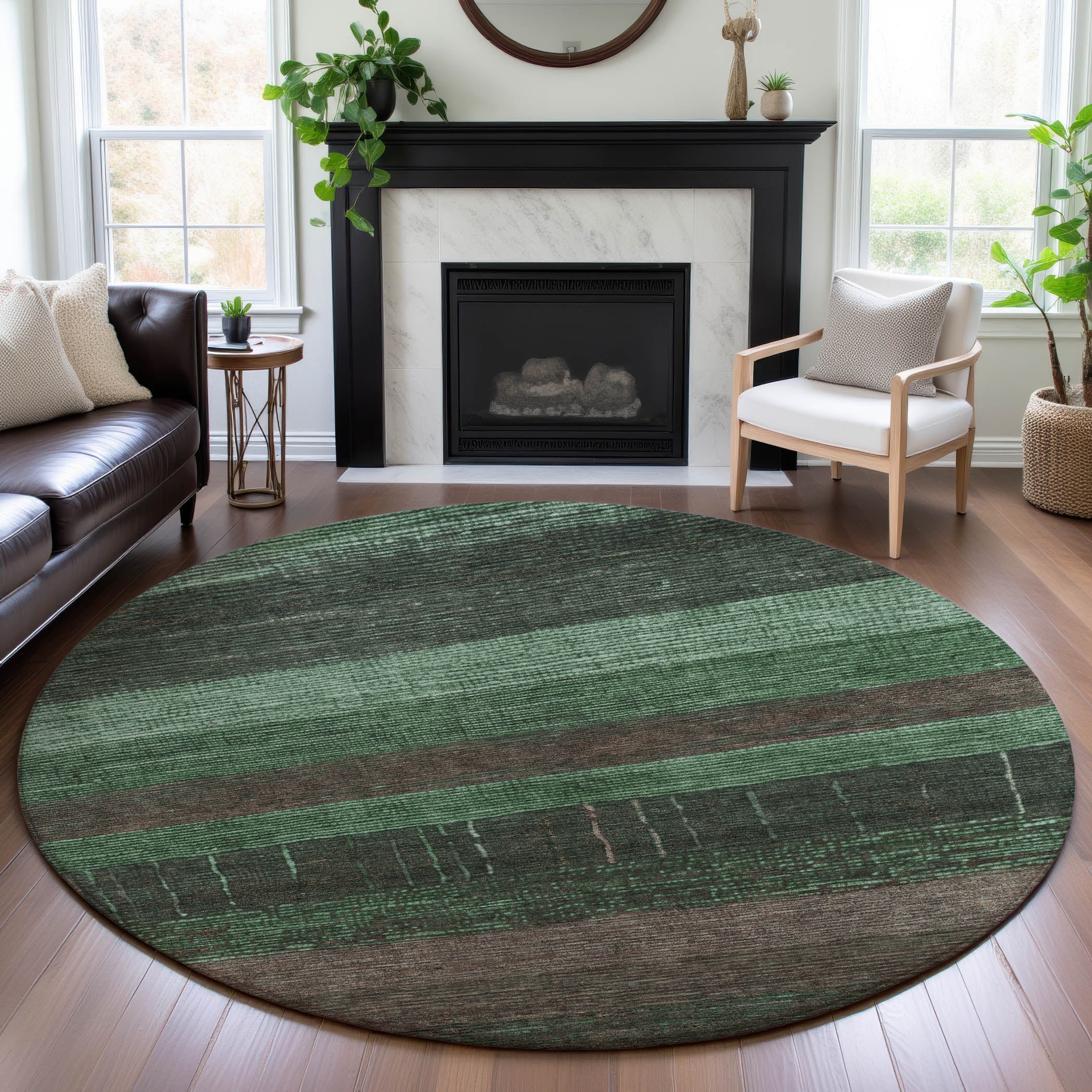Baku Machine Washable Transitional Green Rug 8' x 8' #shape_Round