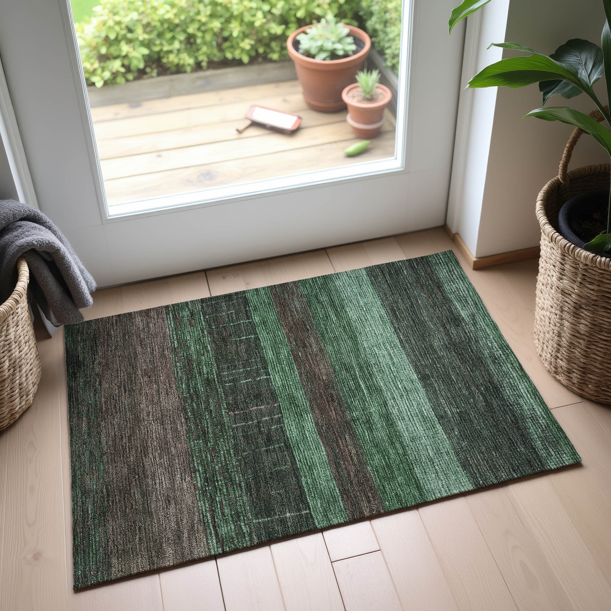 Baku Machine Washable Transitional Green Rug 1'8" x 2'6" #shape_Rectangle