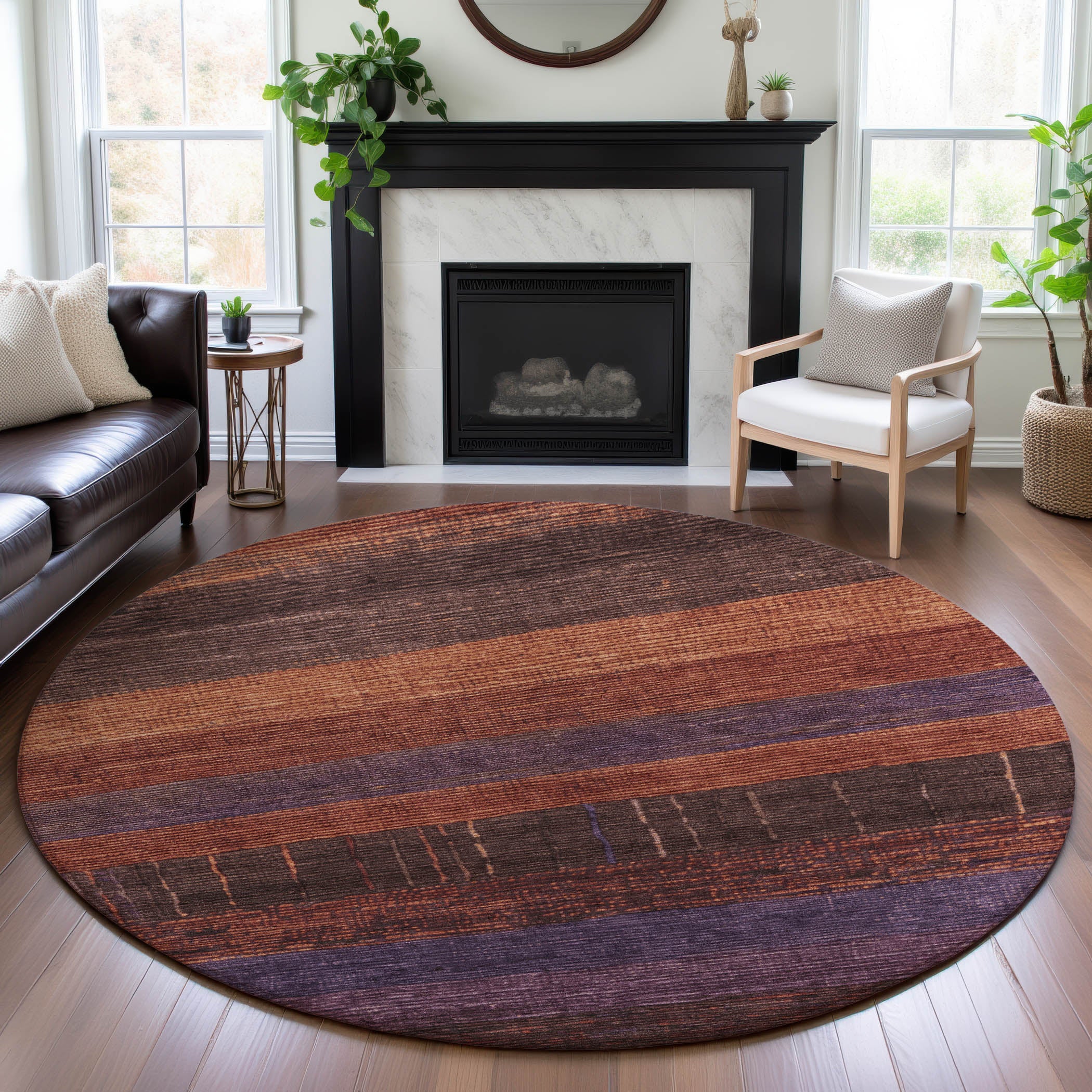 Baku Machine Washable Transitional Paprika Orange Rug 8' x 8' #shape_Round