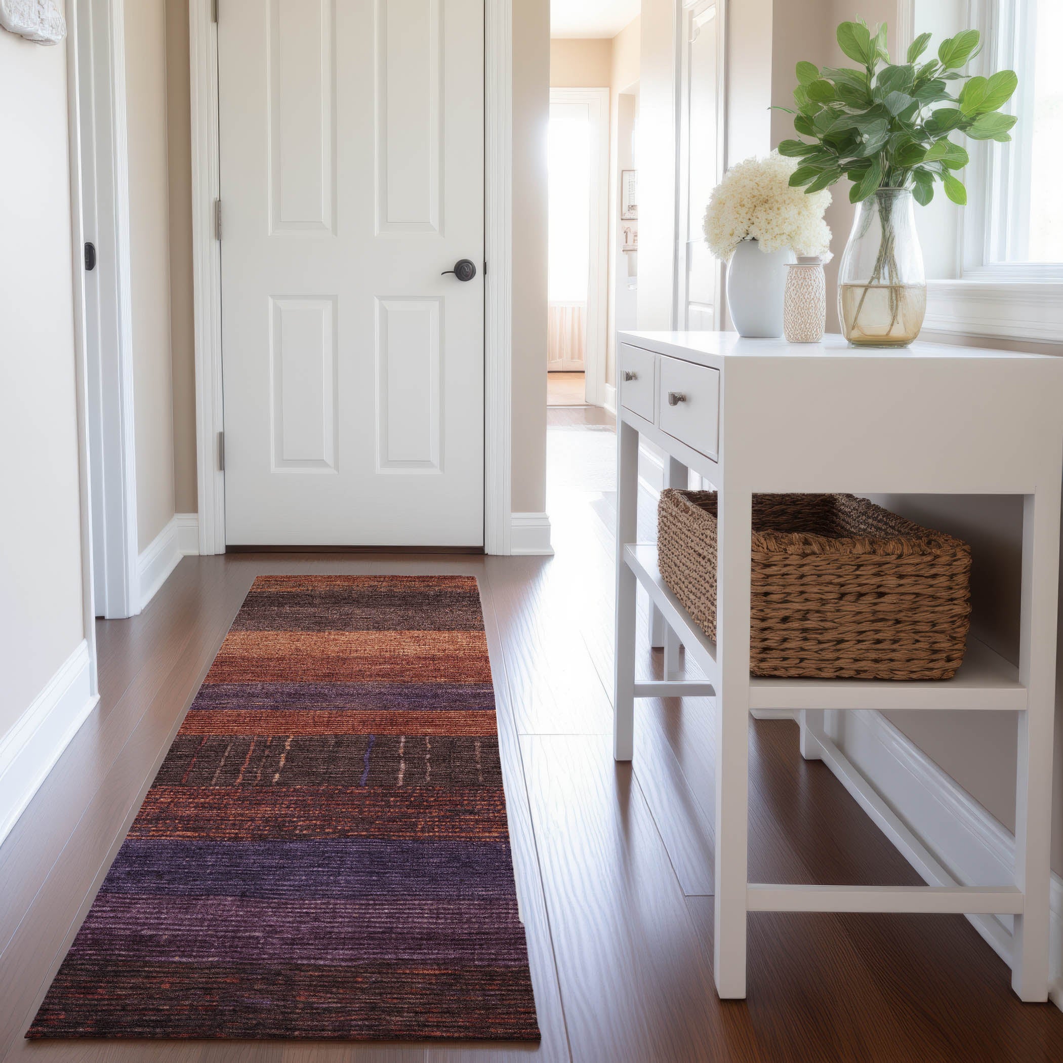 Baku Machine Washable Transitional Paprika Orange Rug 2'3" x 7'6" #shape_Runner
