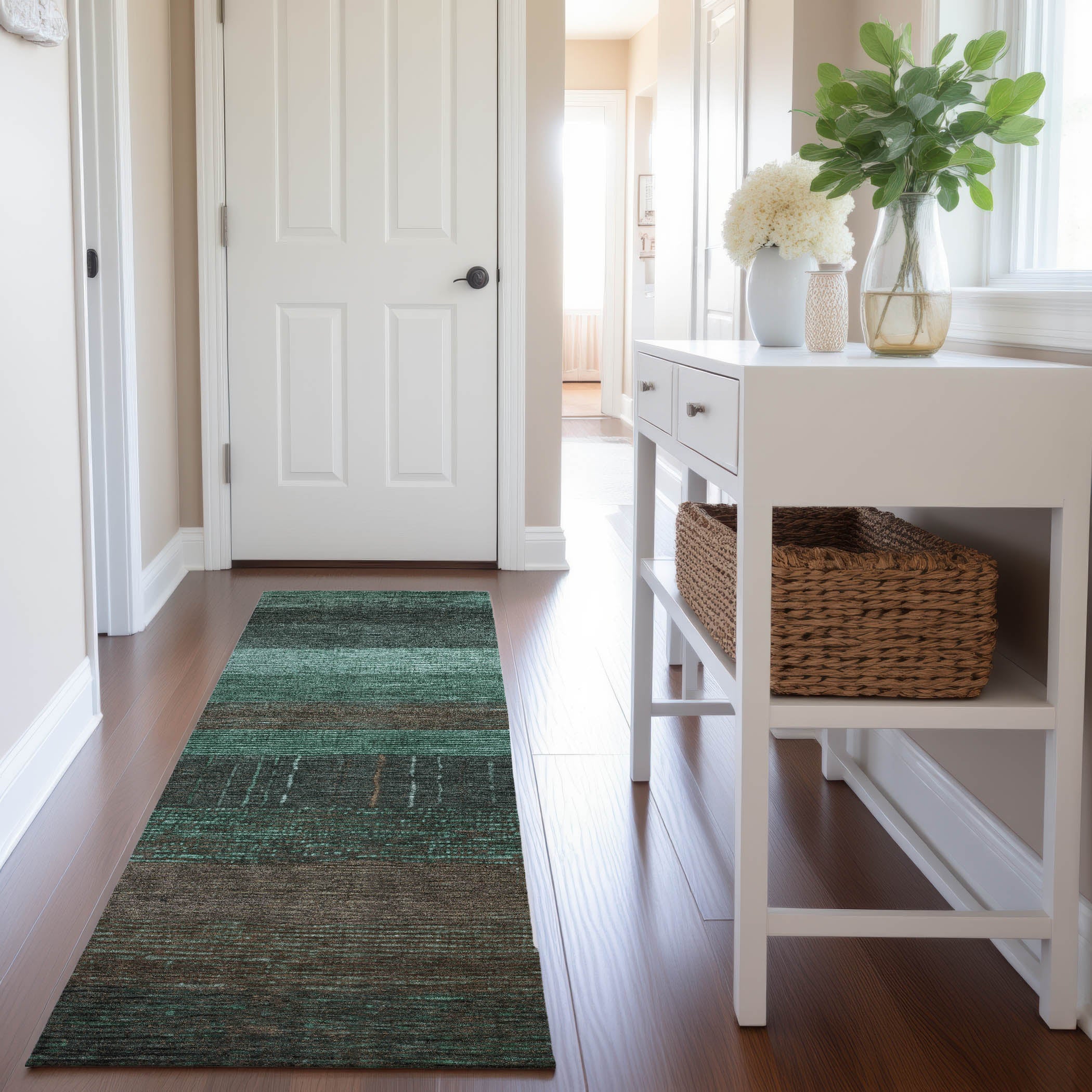 Baku Machine Washable Transitional Teal Rug 2'3" x 7'6" #shape_Runner