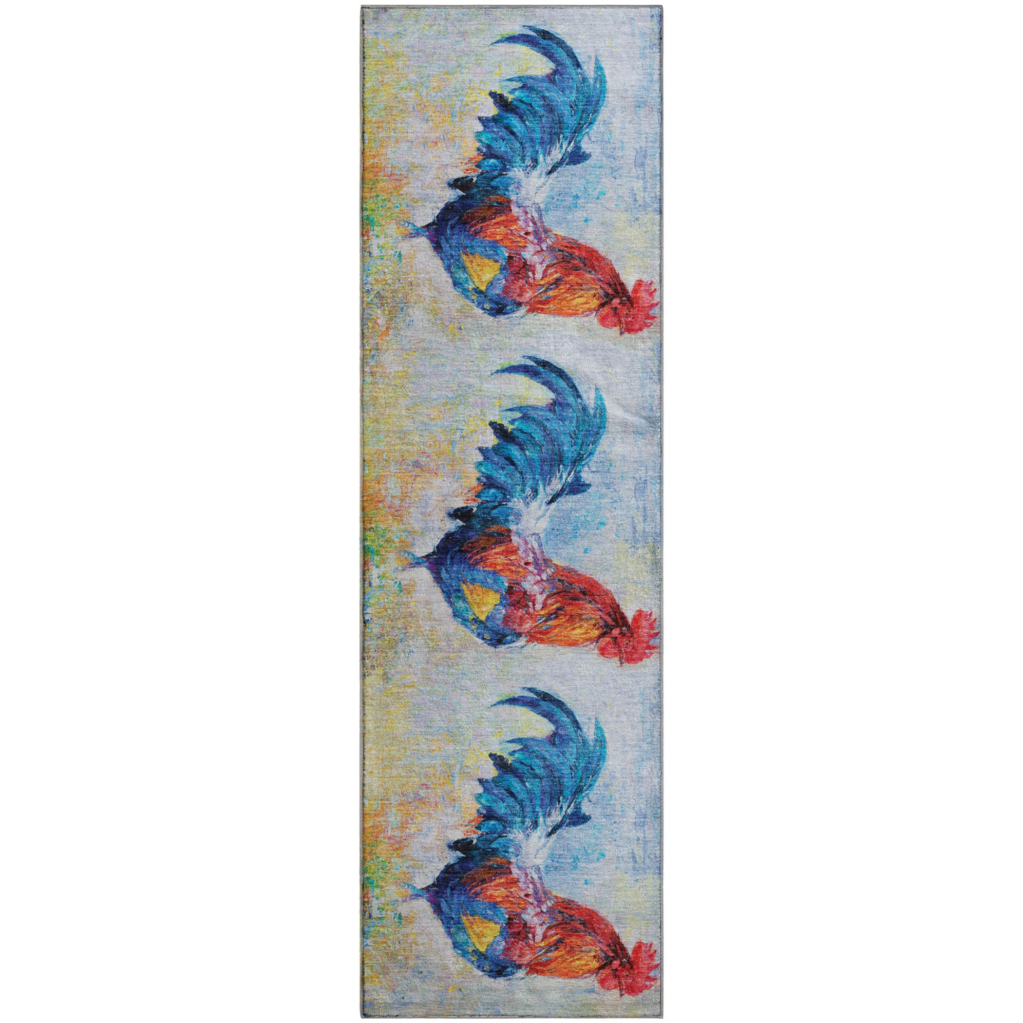 Queenstown Machine Washable Kitchen Blue Multi Rug 2'3" x 7'6" #shape_Runner
