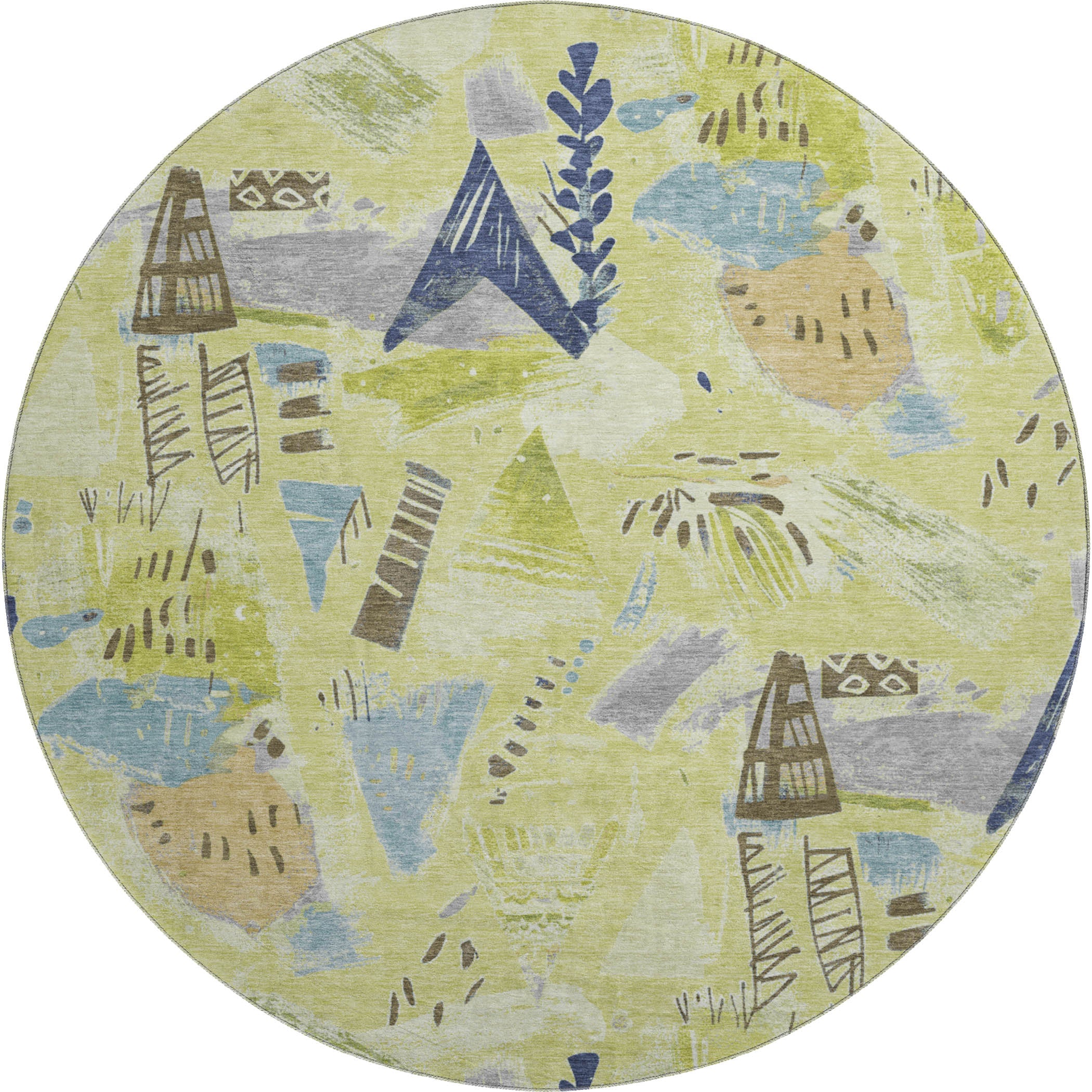Cusco Machine Washable Transitional Aloe Green Rug 8' x 8' #shape_Round