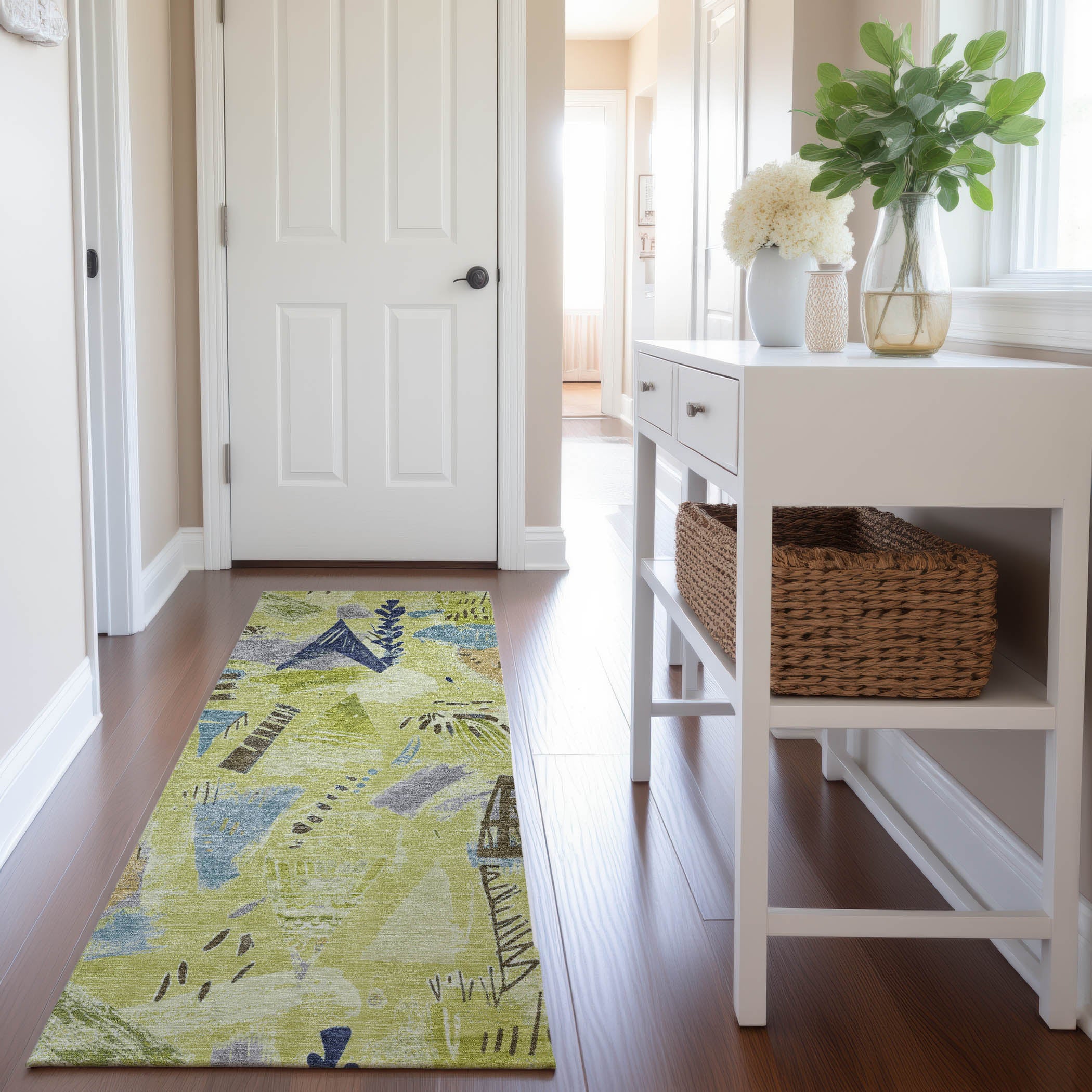 Cusco Machine Washable Transitional Aloe Green Rug 2'3" x 7'6" #shape_Runner