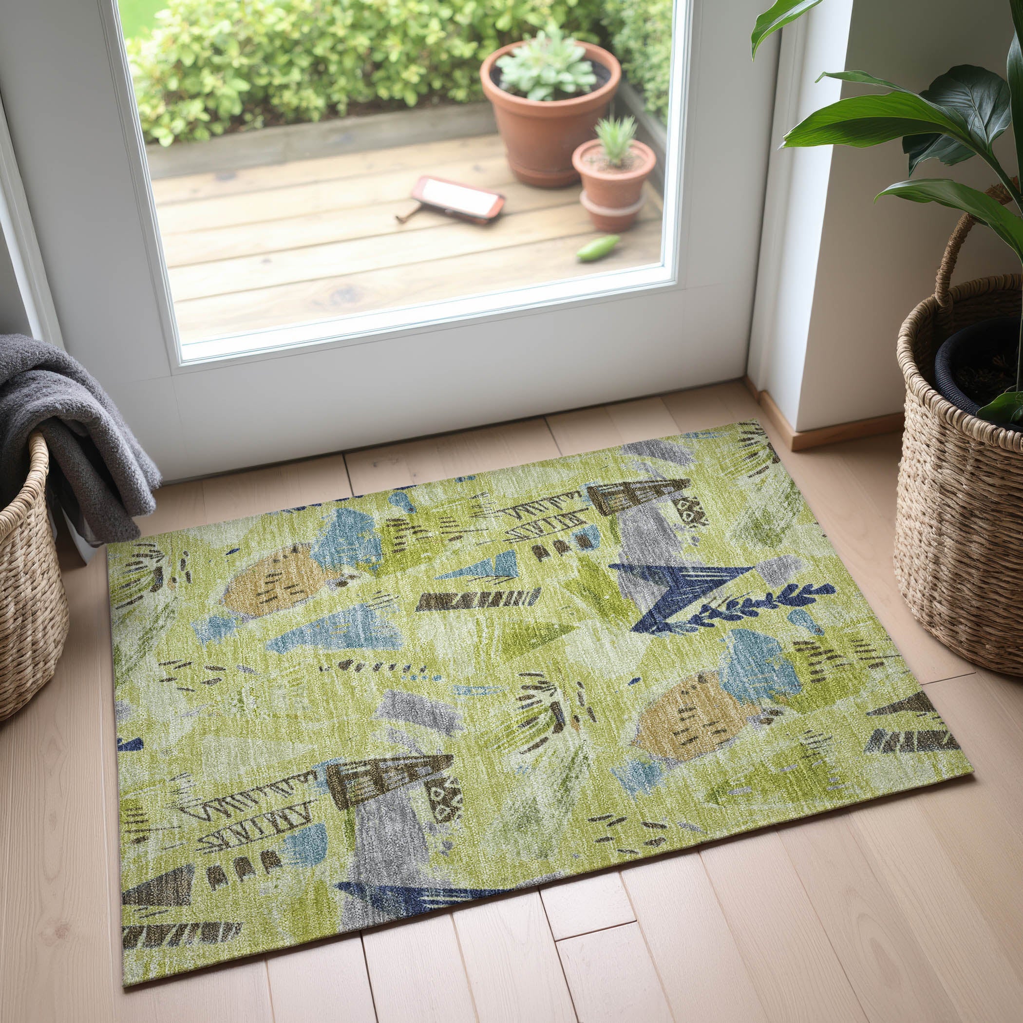 Cusco Machine Washable Transitional Aloe Green Rug 1'8" x 2'6" #shape_Rectangle