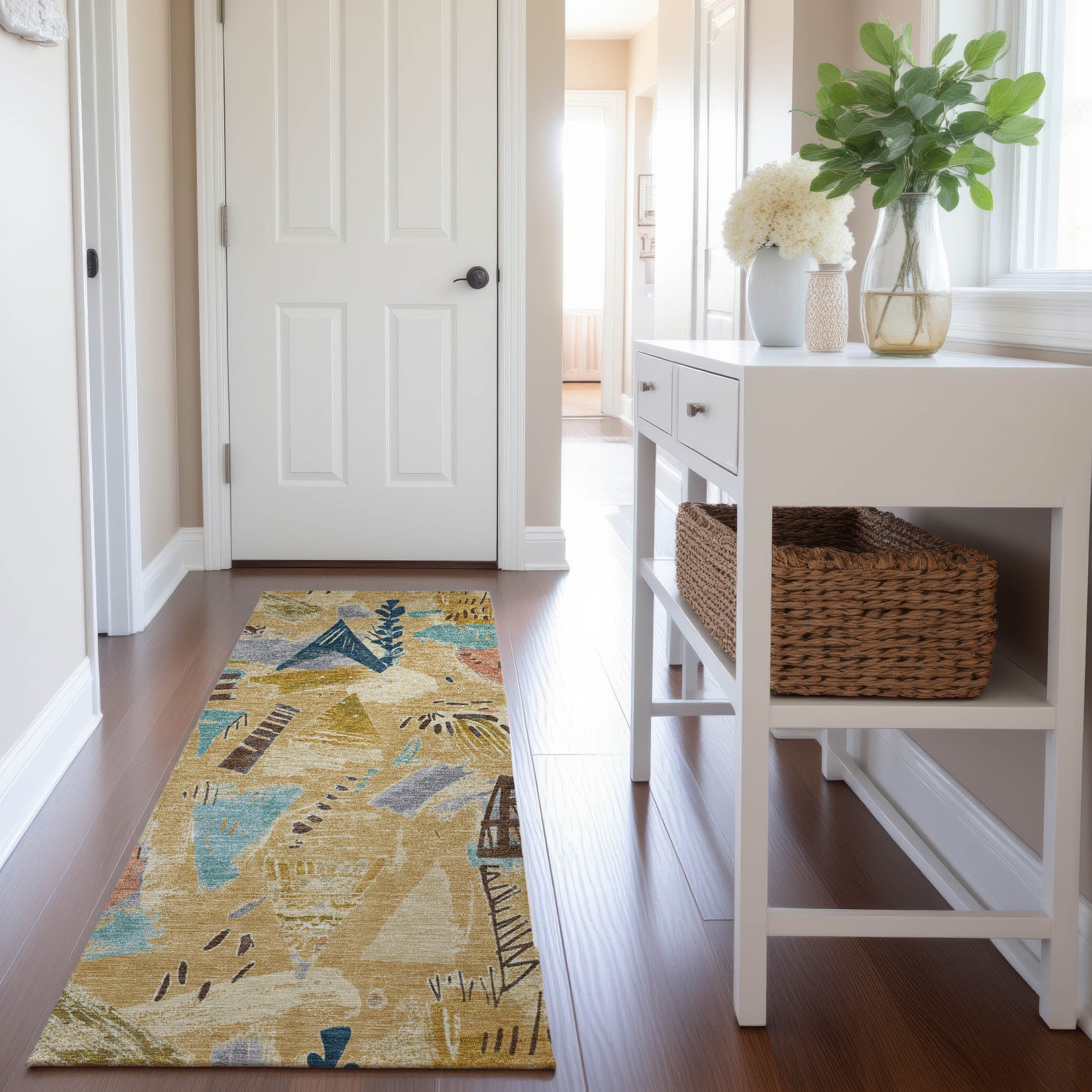 Cusco Machine Washable Transitional Gold Rug 2'3" x 7'6" #shape_Runner