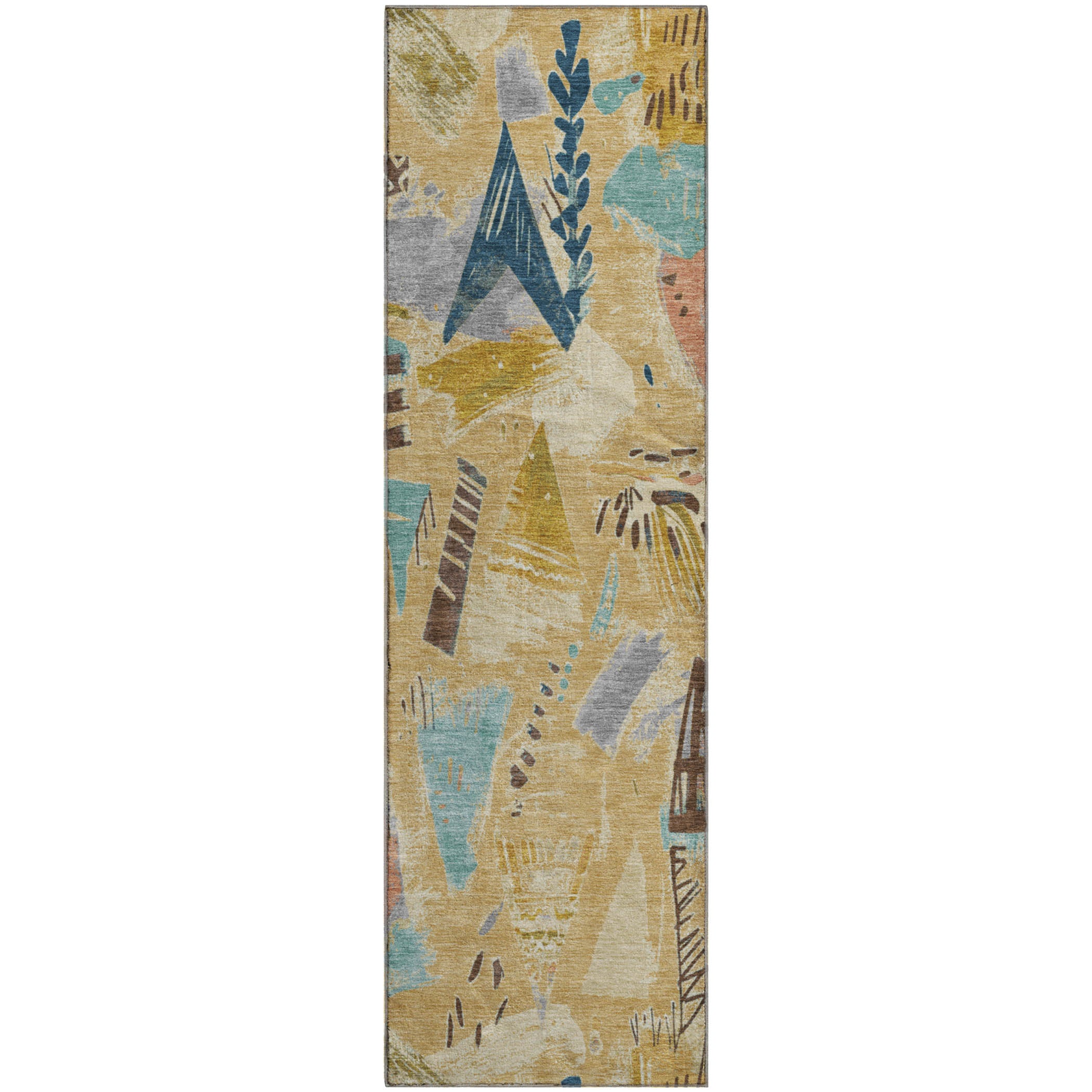 Cusco Machine Washable Transitional Gold Rug 2'3" x 7'6" #shape_Runner