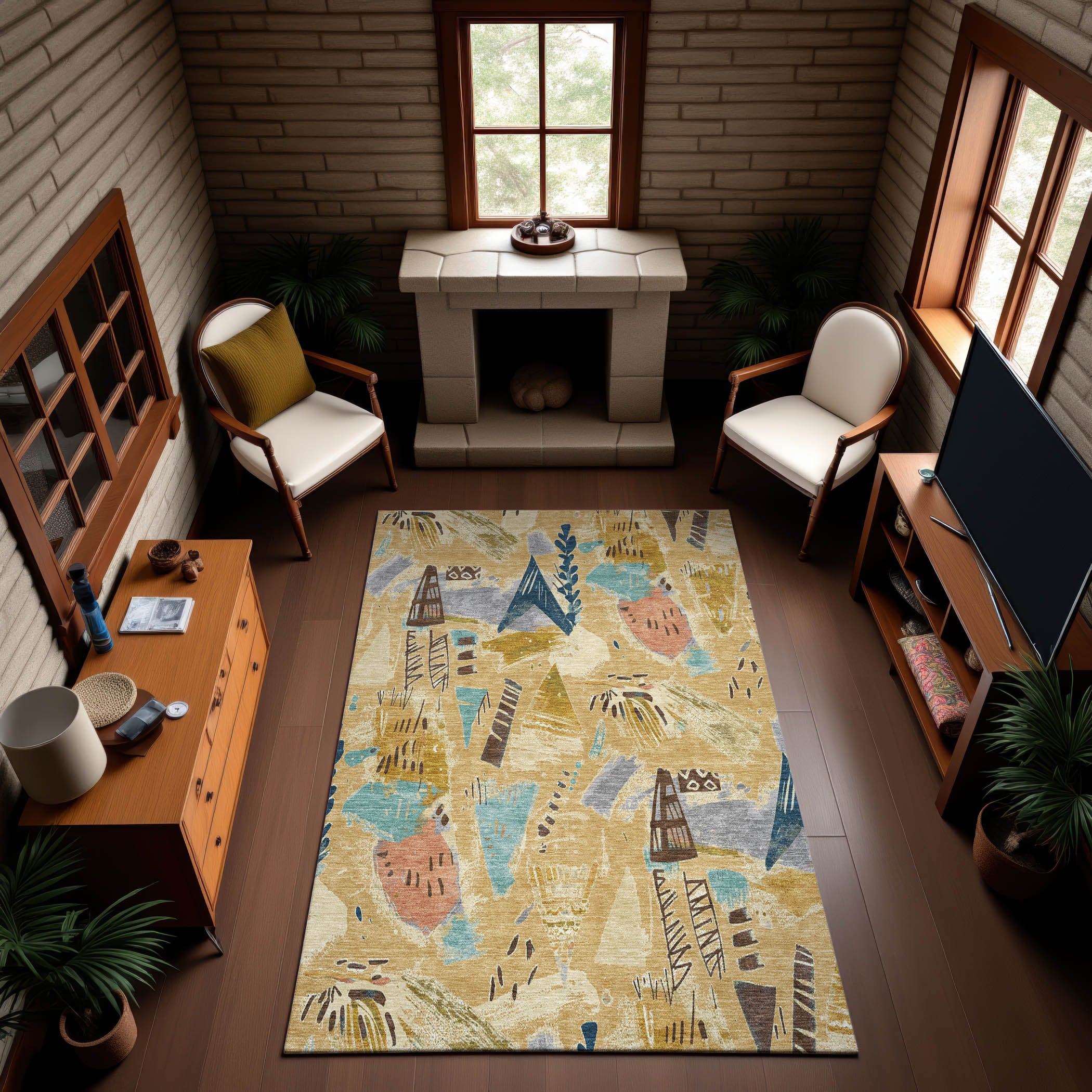Cusco Machine Washable Transitional Gold Rug 2'6" x 3'10" #shape_Rectangle
