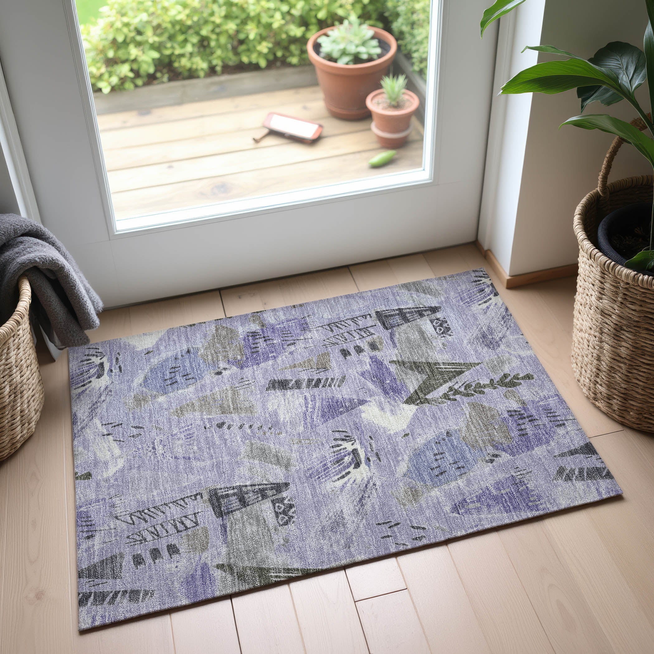 Cusco Machine Washable Transitional Lavender Purple Rug 1'8" x 2'6" #shape_Rectangle