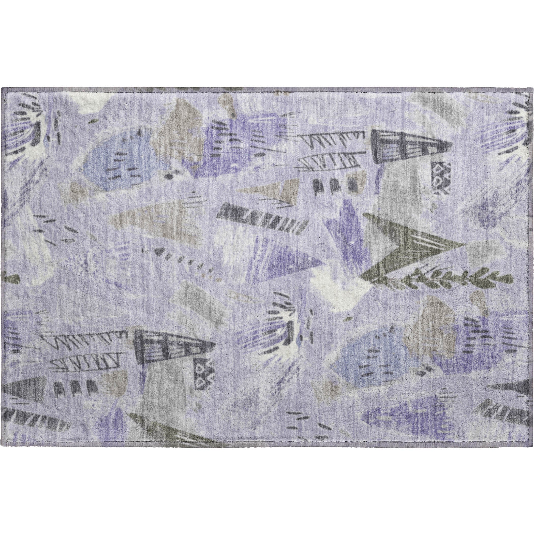 Cusco Machine Washable Transitional Lavender Purple Rug 1'8" x 2'6" #shape_Rectangle