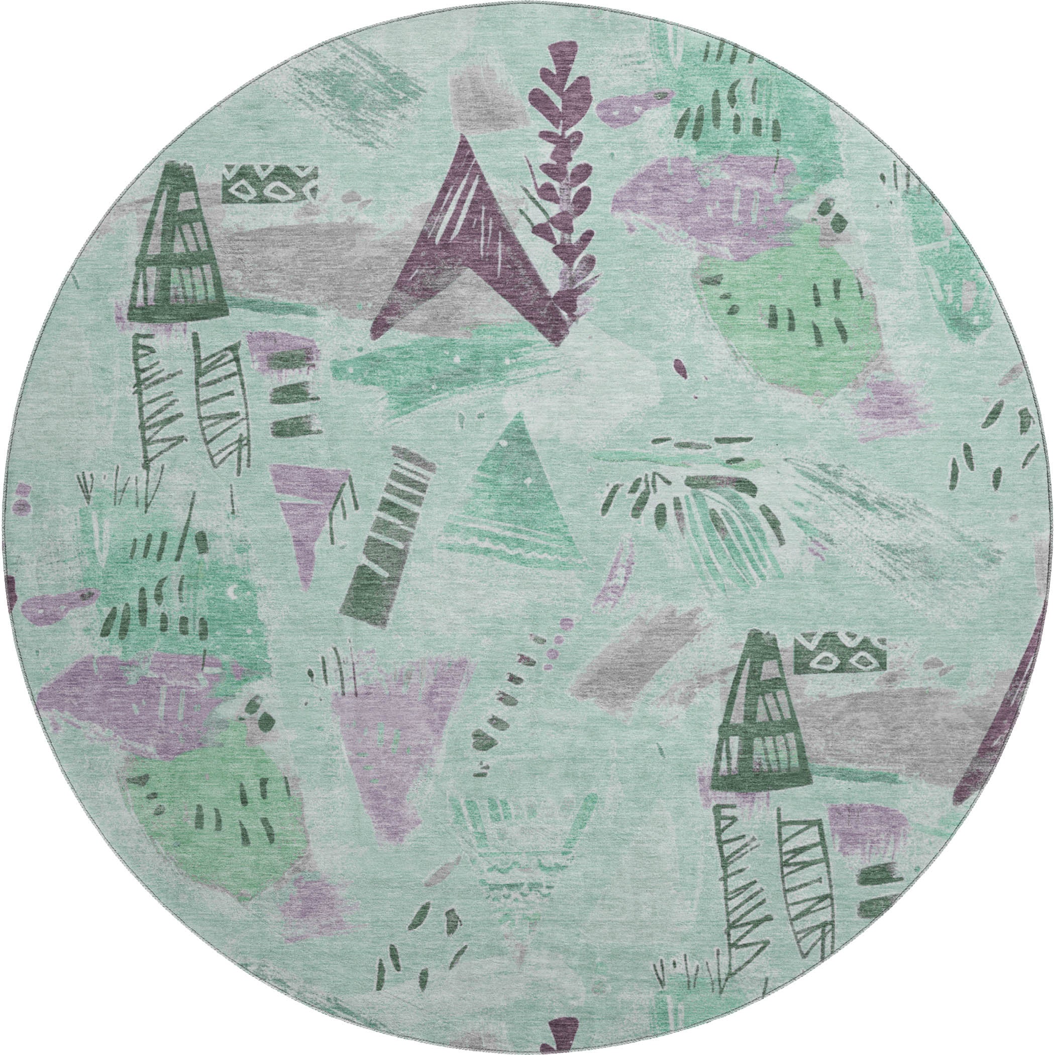 Cusco Machine Washable Transitional Seafoam Blue Rug 8' x 8' #shape_Round
