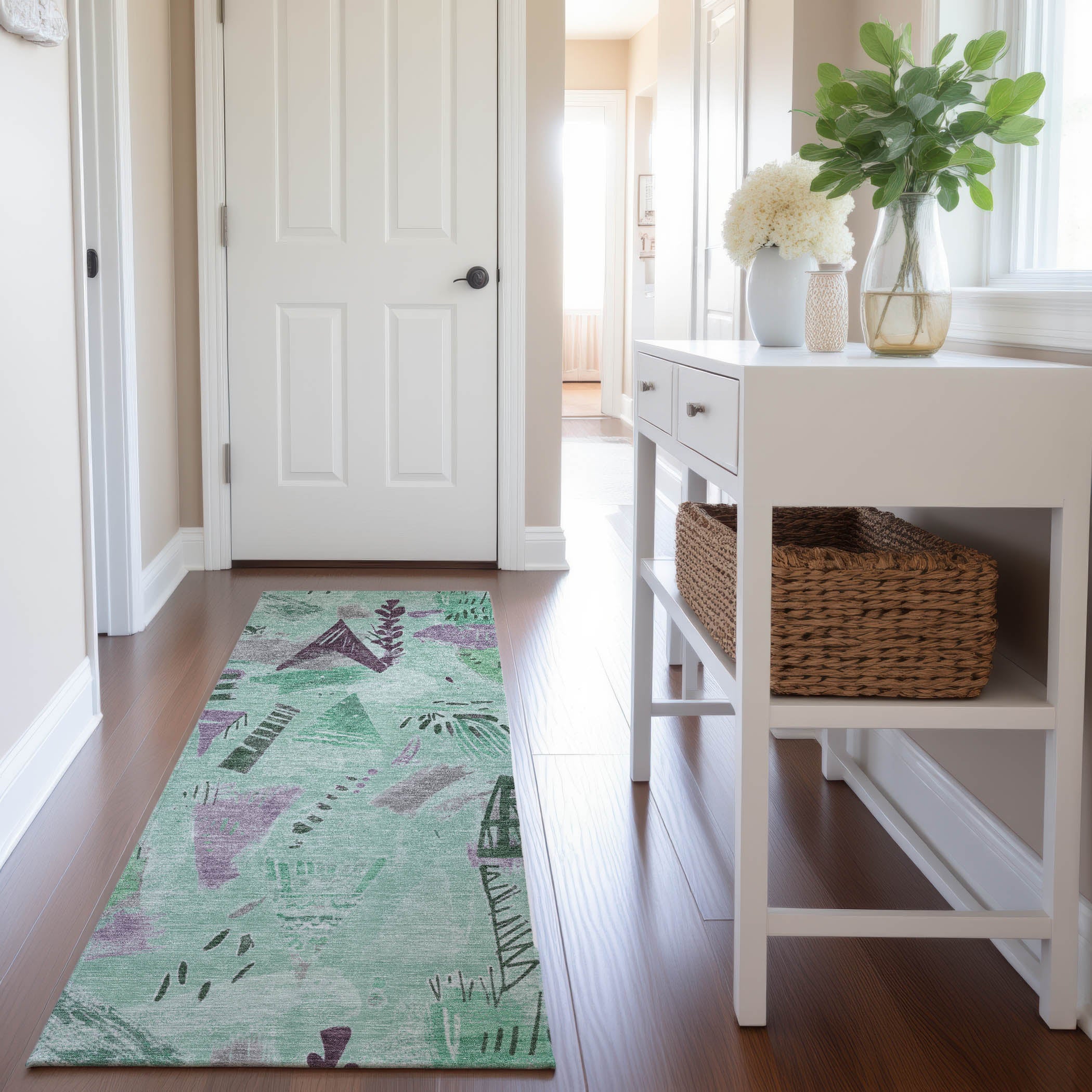 Cusco Machine Washable Transitional Seafoam Blue Rug 2'3" x 7'6" #shape_Runner