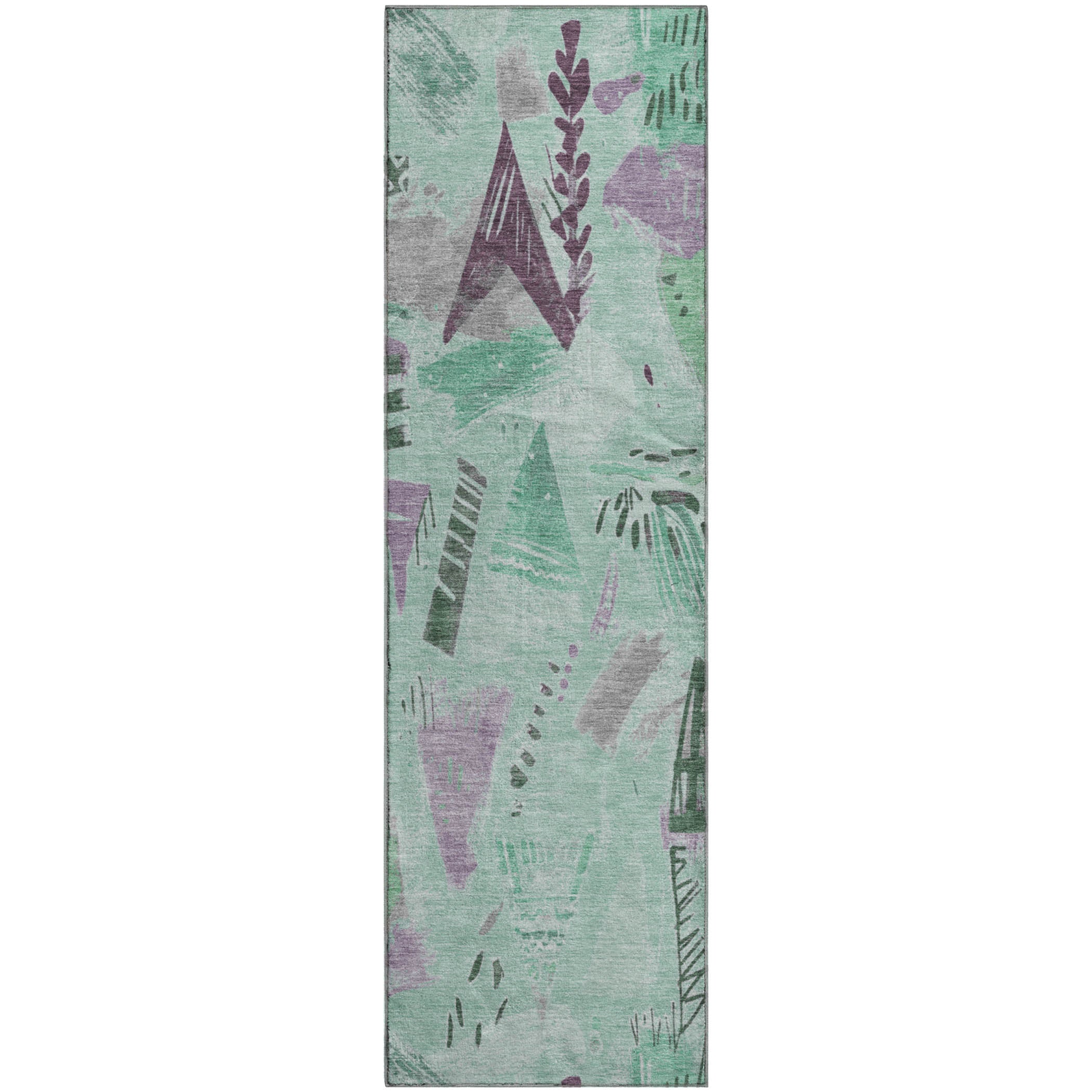 Cusco Machine Washable Transitional Seafoam Blue Rug 2'3" x 7'6" #shape_Runner