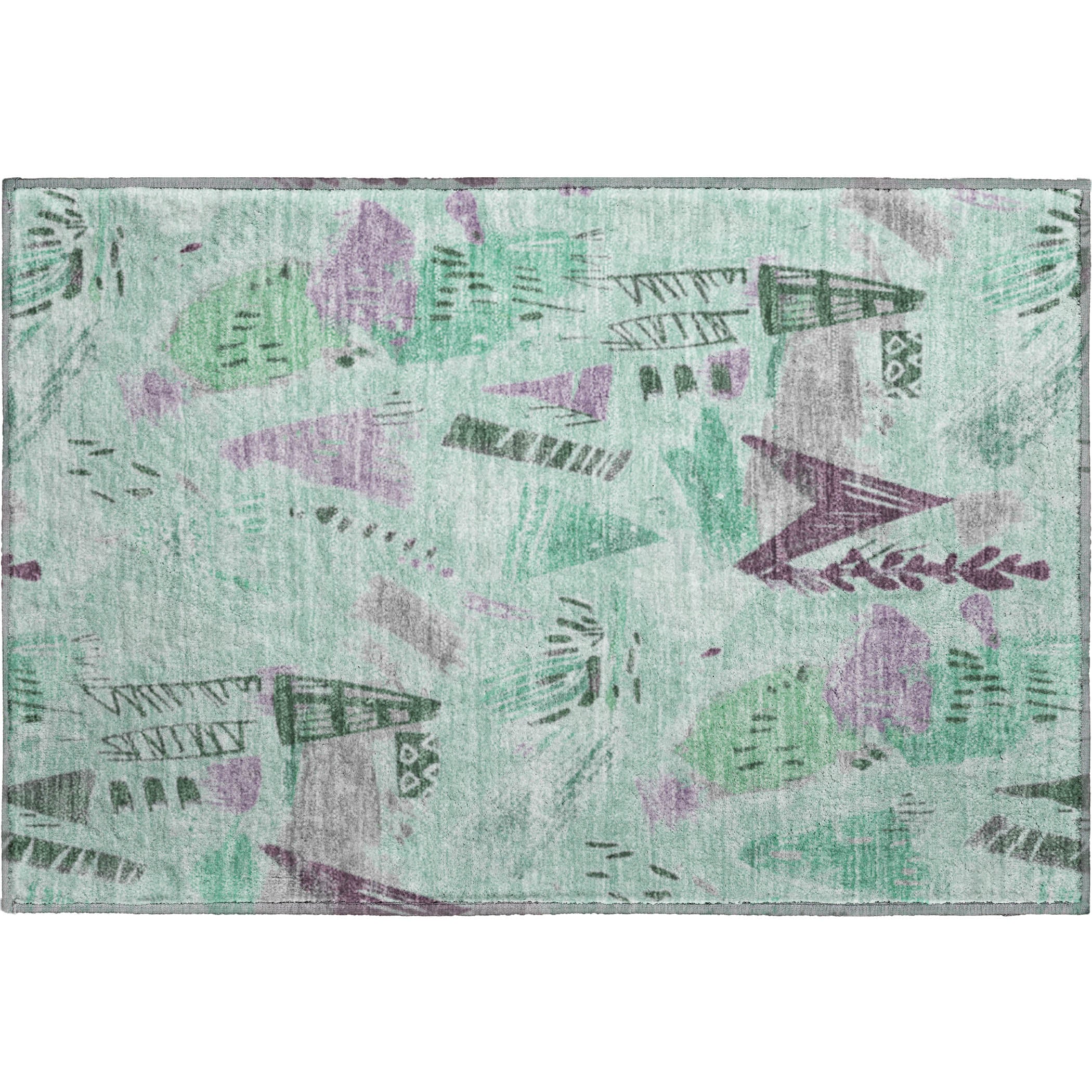 Cusco Machine Washable Transitional Seafoam Blue Rug 1'8" x 2'6" #shape_Rectangle