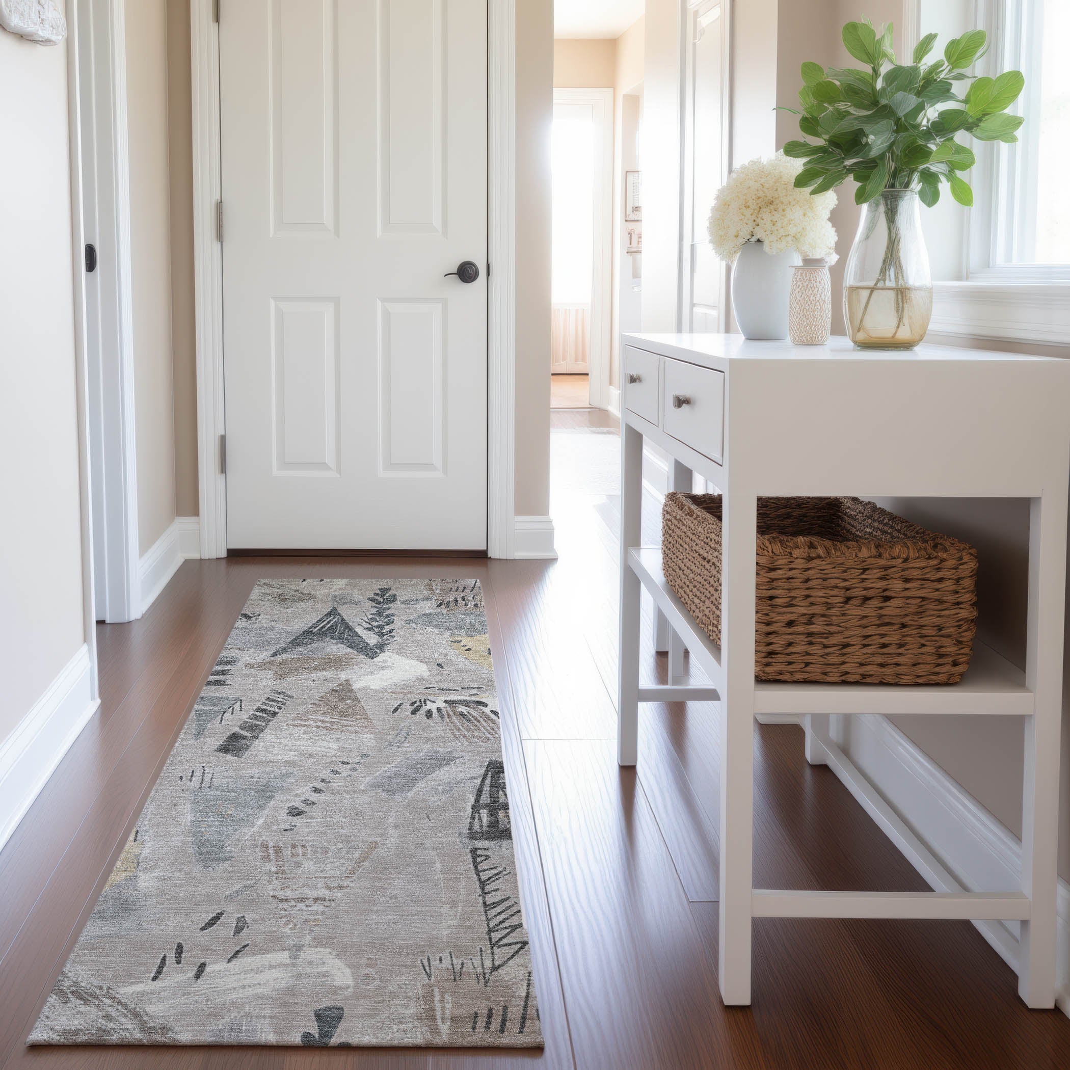 Cusco Machine Washable Transitional Taupe Brown Rug 2'3" x 7'6" #shape_Runner