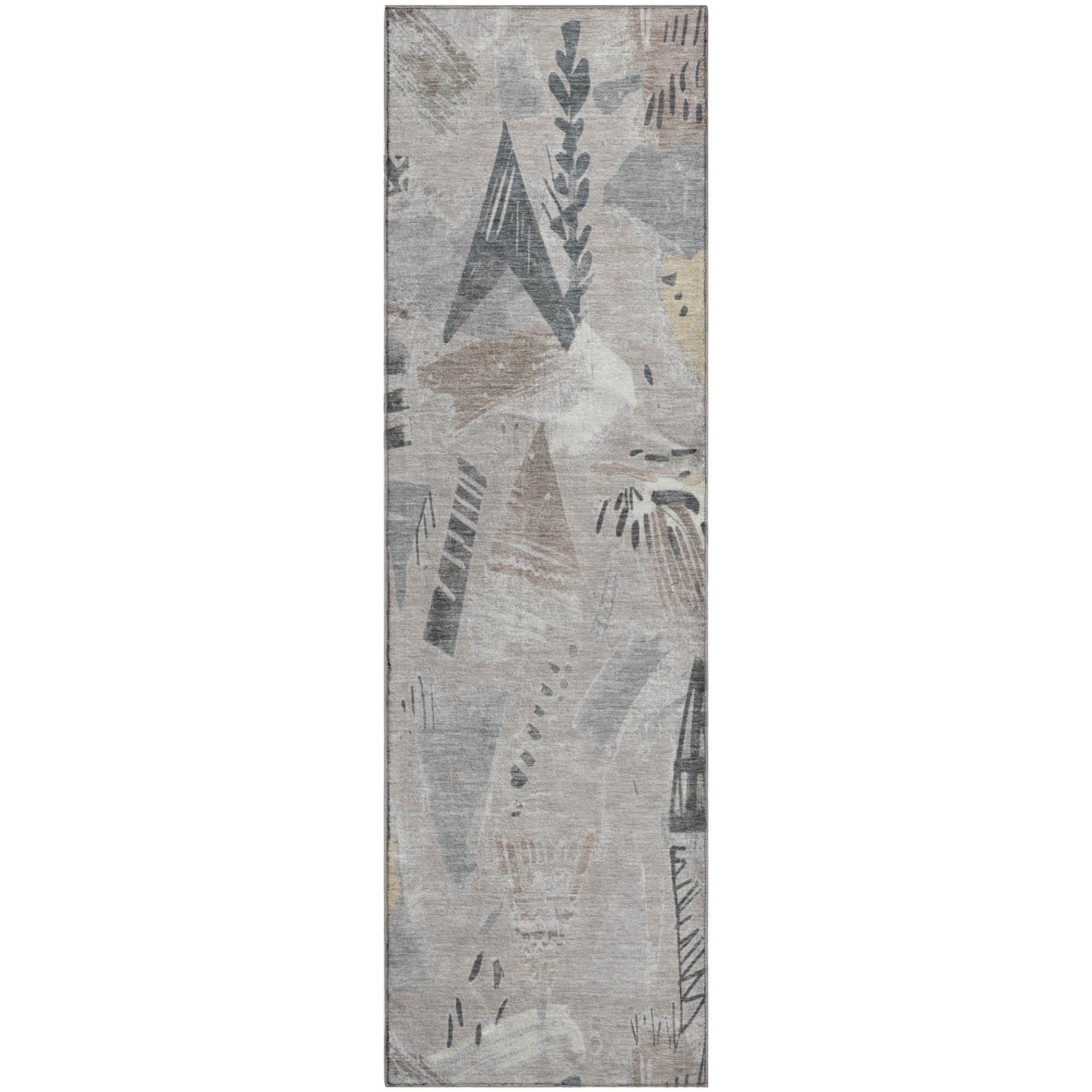 Cusco Machine Washable Transitional Taupe Brown Rug 2'3" x 7'6" #shape_Runner