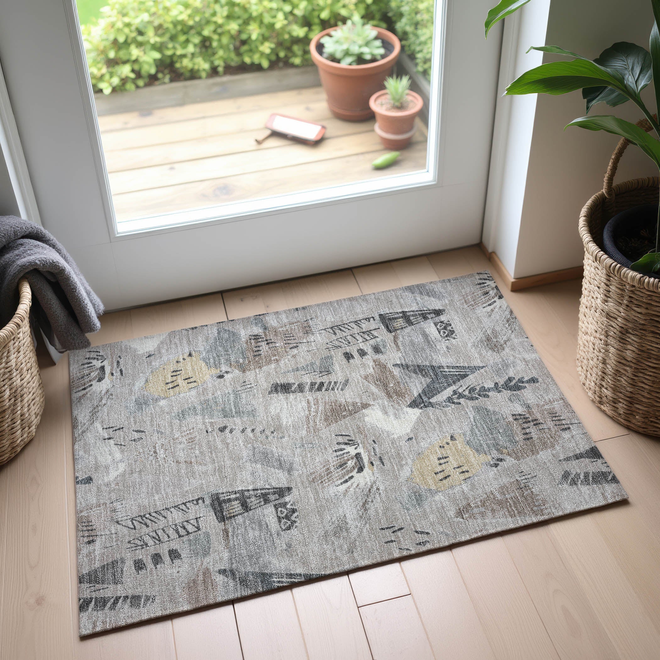 Cusco Machine Washable Transitional Taupe Brown Rug 1'8" x 2'6" #shape_Rectangle