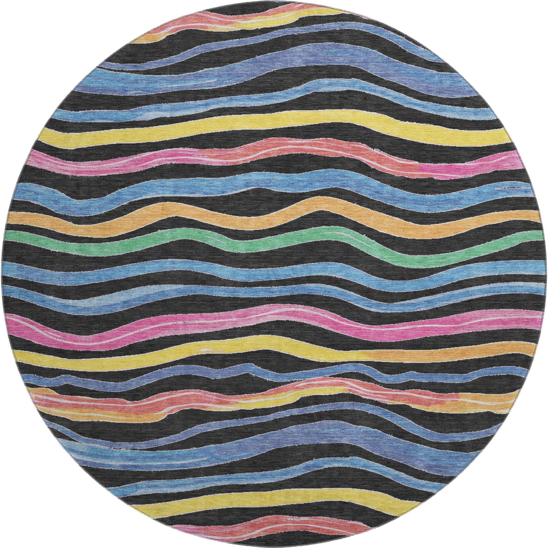 Nairobi Machine Washable Transitional Black Rug 8' x 8' #shape_Round