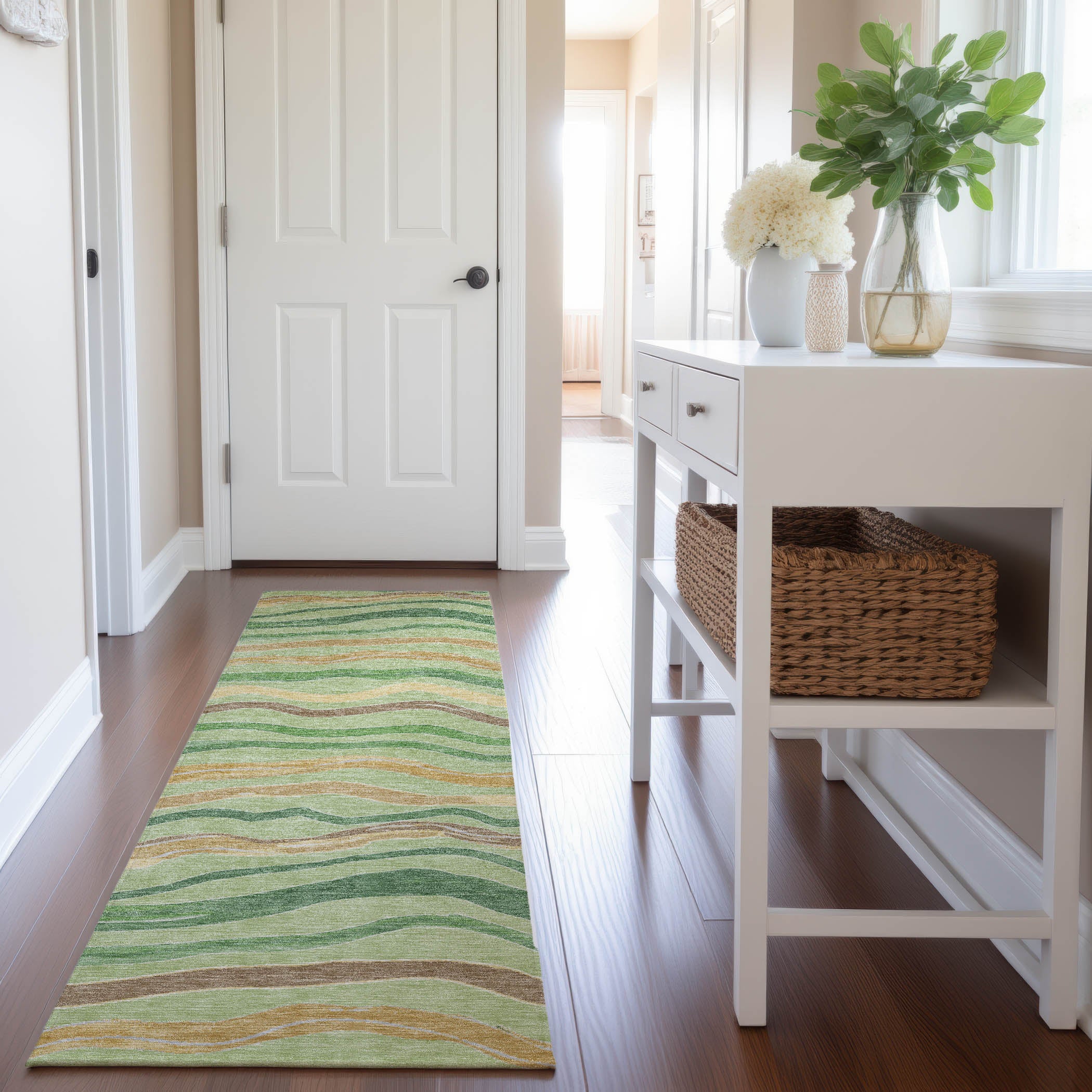 Nairobi Machine Washable Transitional Green Rug 2'3" x 7'6" #shape_Runner