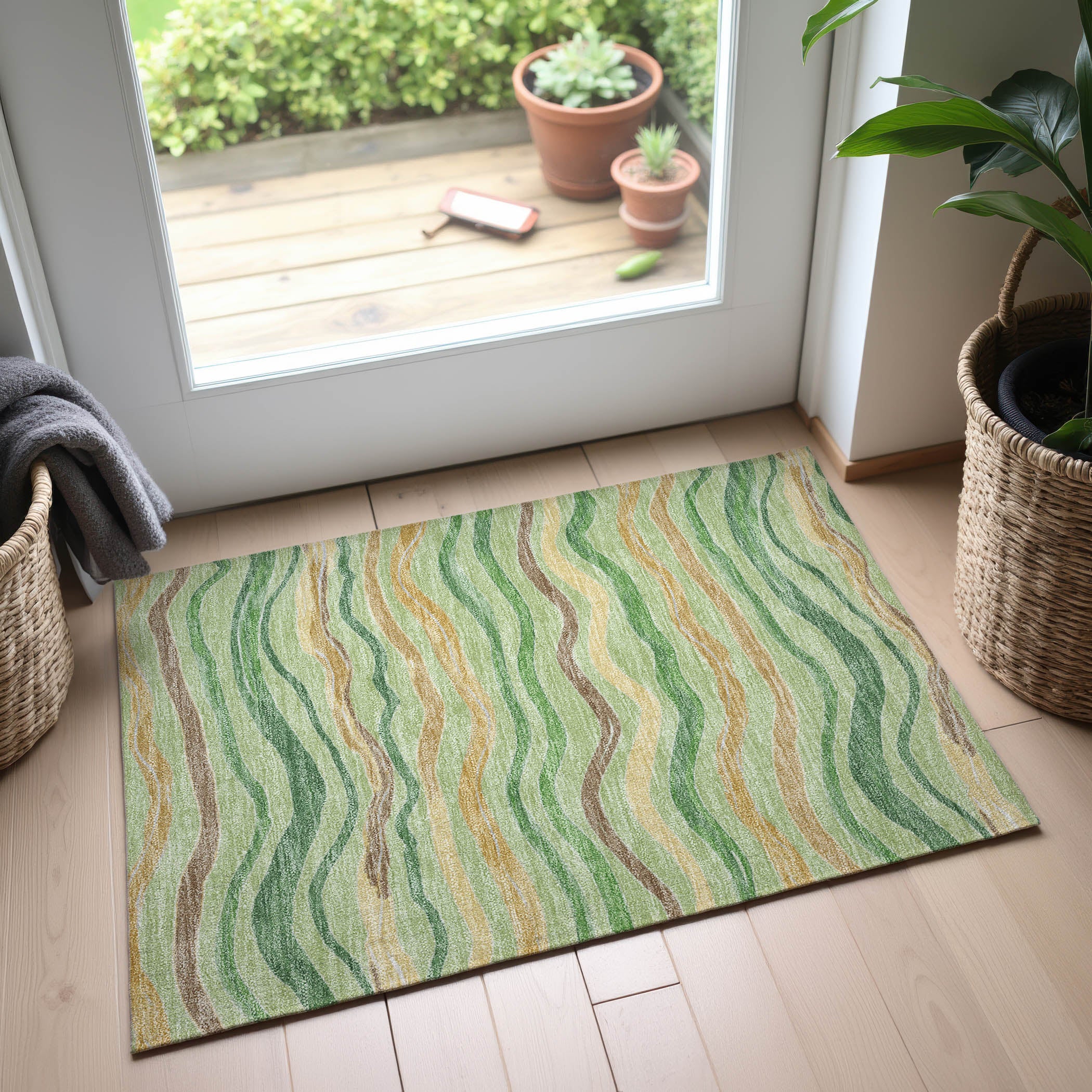 Nairobi Machine Washable Transitional Green Rug 1'8" x 2'6" #shape_Rectangle