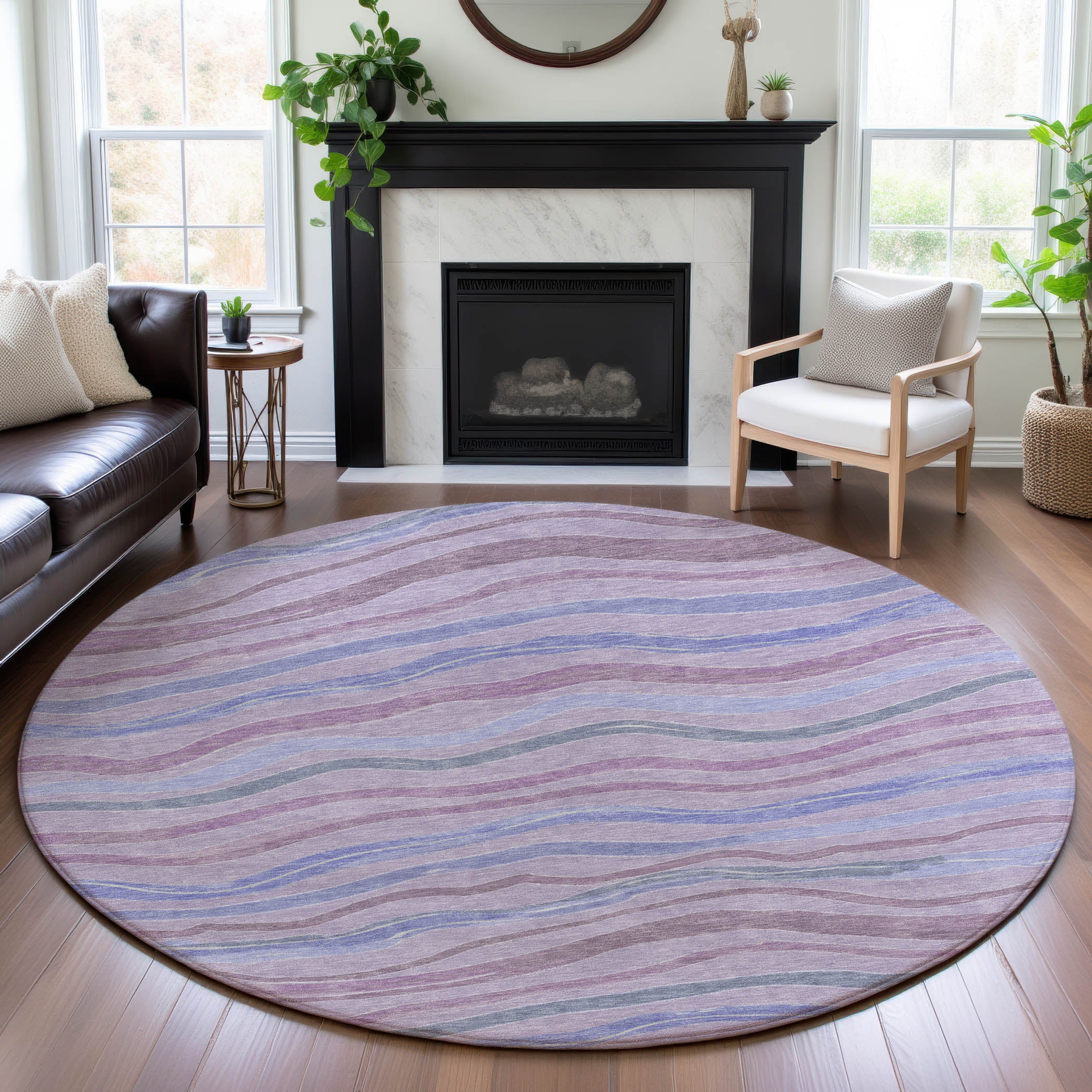 Nairobi Machine Washable Transitional Lavender Purple Rug 8' x 8' #shape_Round