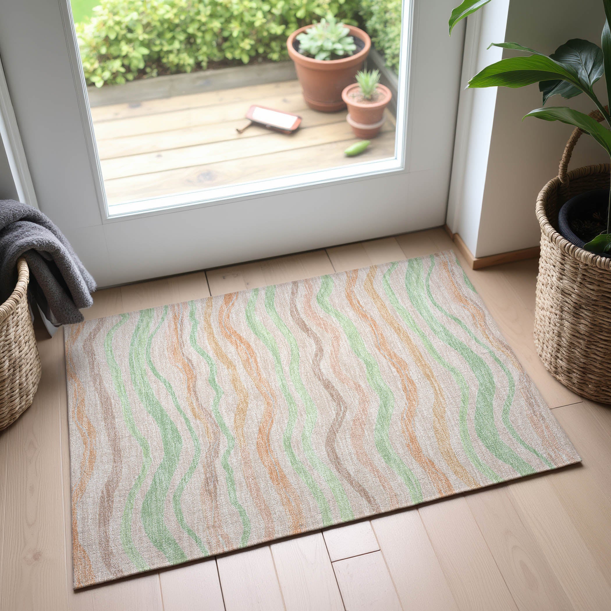 Nairobi Machine Washable Transitional Peach Orange Rug 1'8" x 2'6" #shape_Rectangle