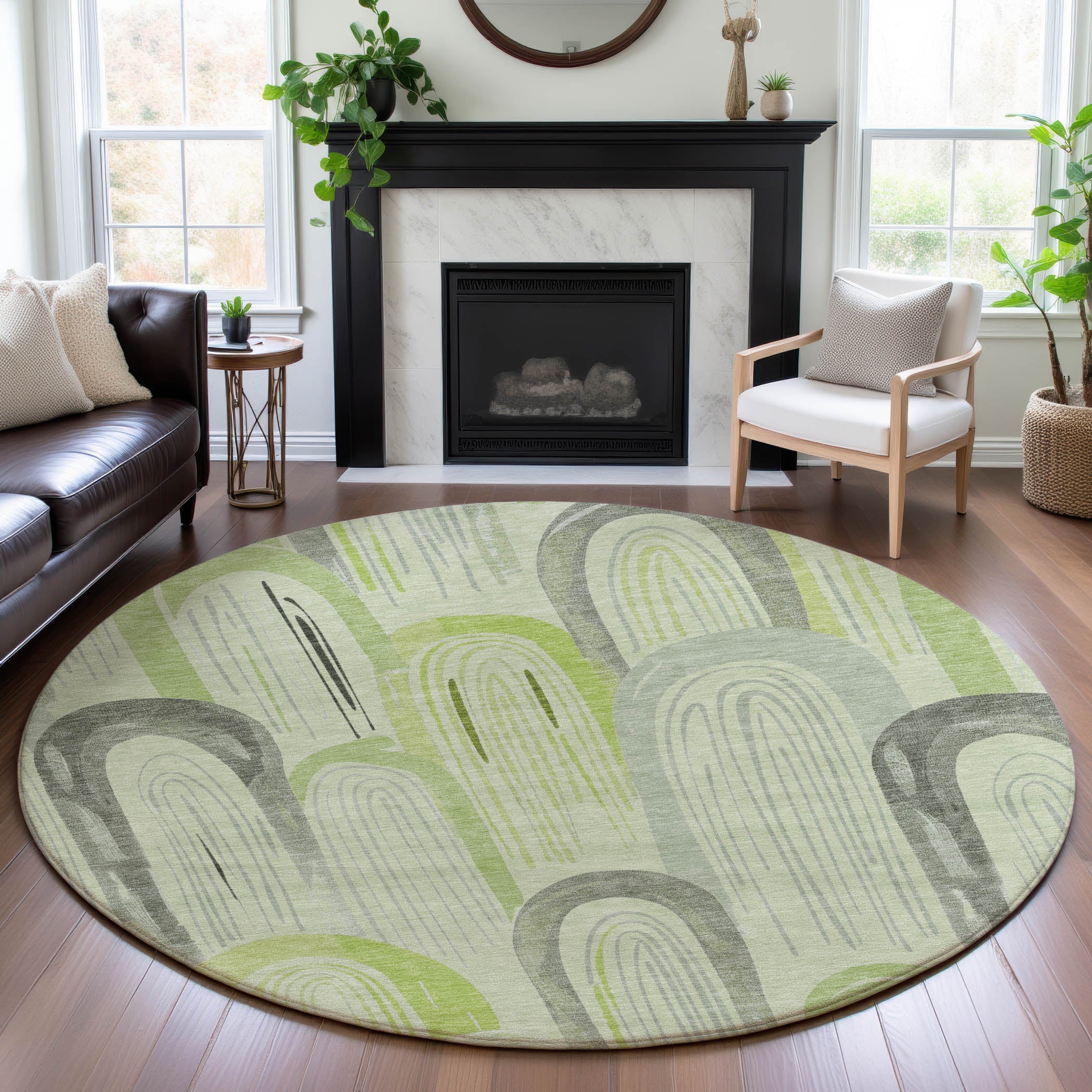 Ghent Machine Washable Transitional Aloe Green Rug 8' x 8' #shape_Round