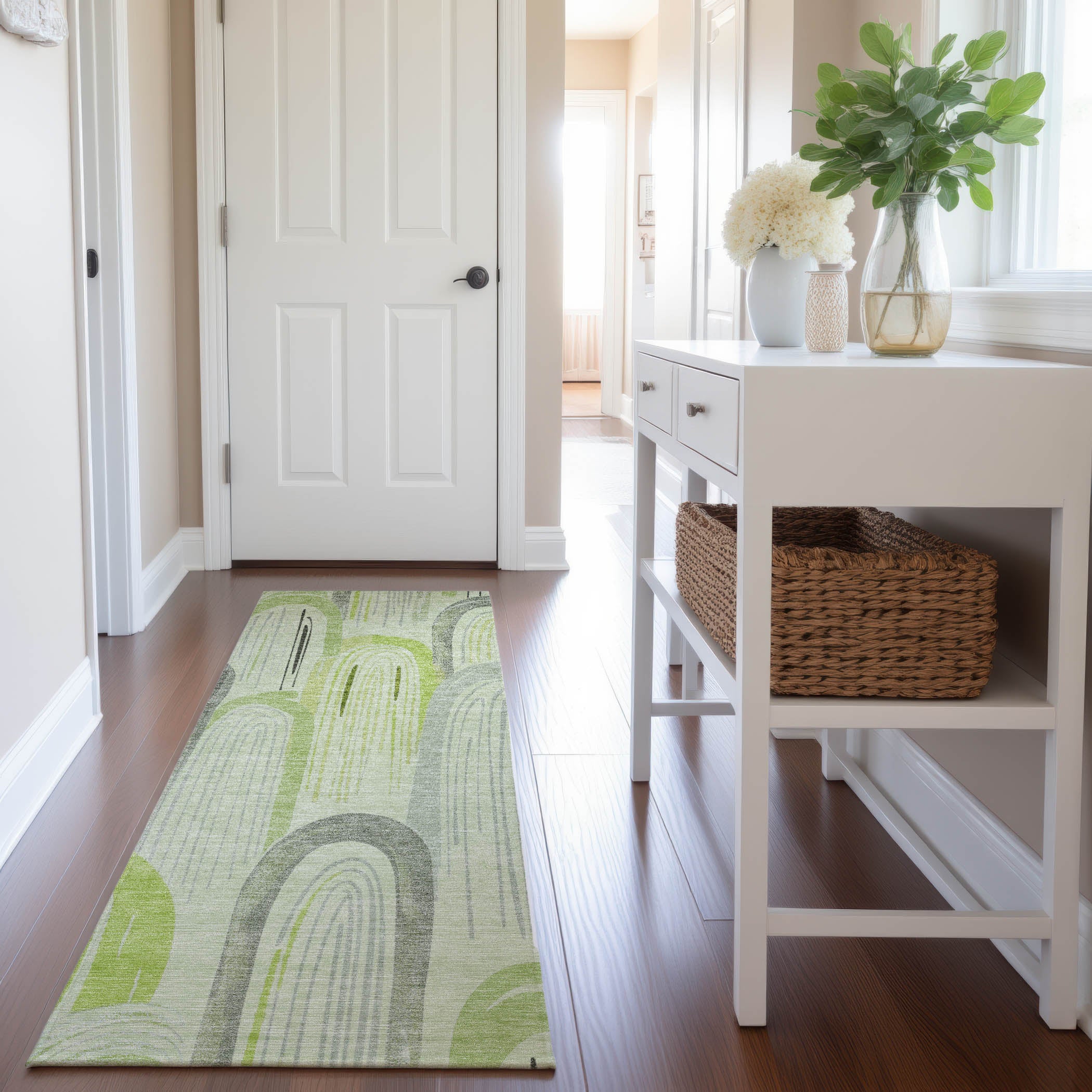 Ghent Machine Washable Transitional Aloe Green Rug 2'3" x 7'6" #shape_Runner