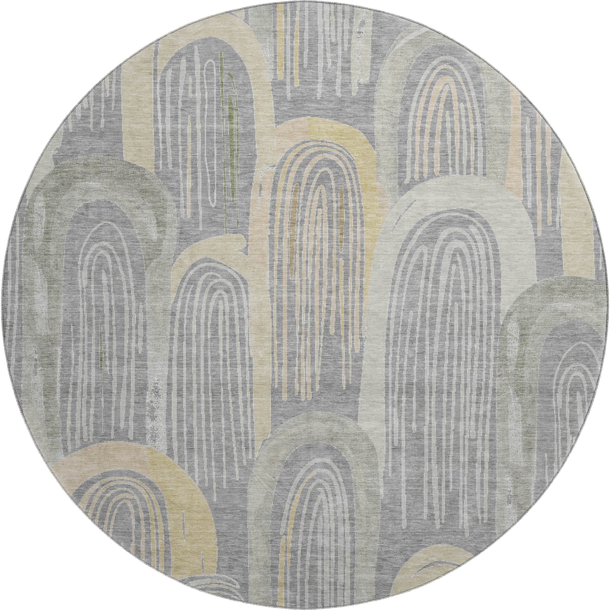 Ghent Machine Washable Transitional Gray Rug 8' x 8' #shape_Round