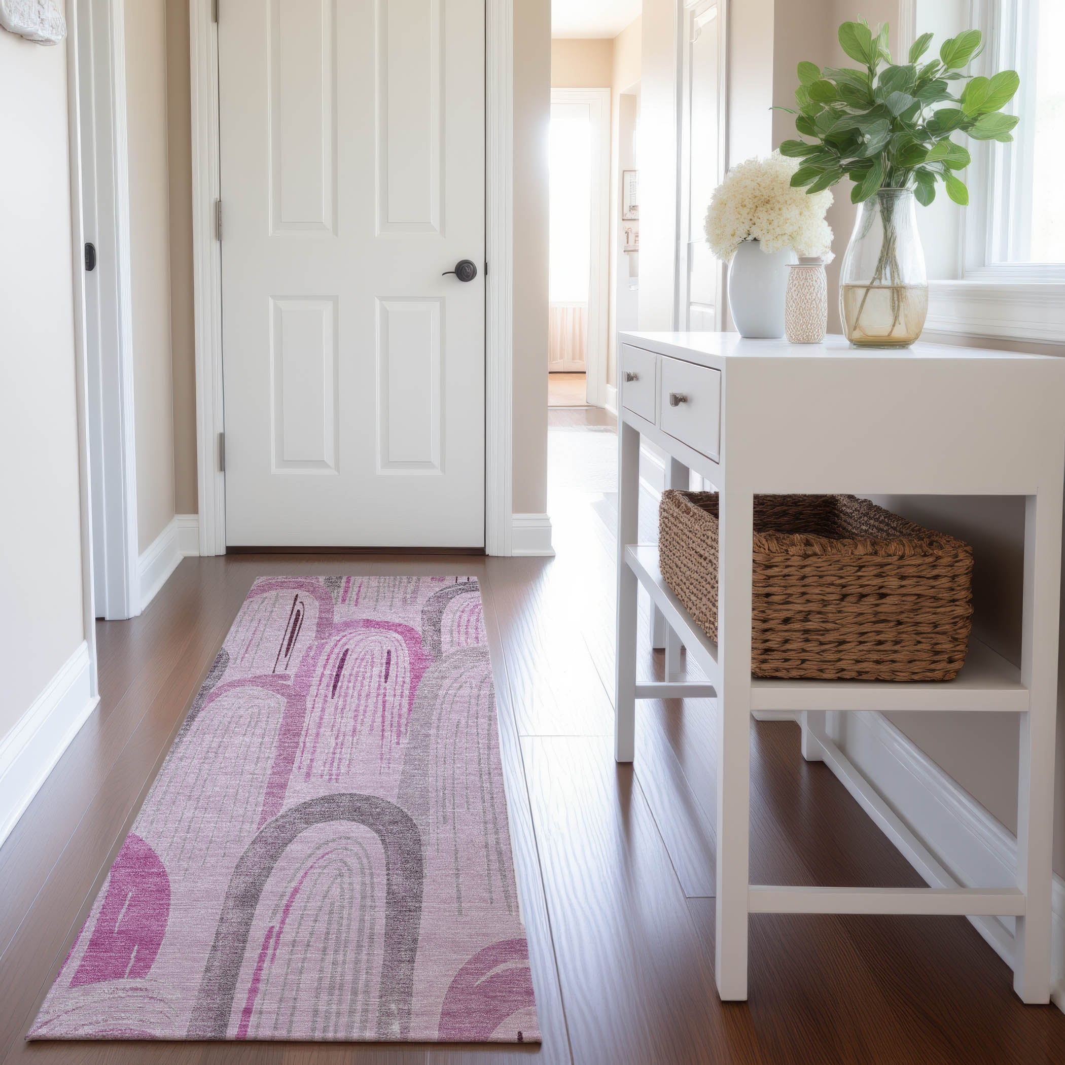 Ghent Machine Washable Transitional Pink Rug 2'3" x 7'6" #shape_Runner