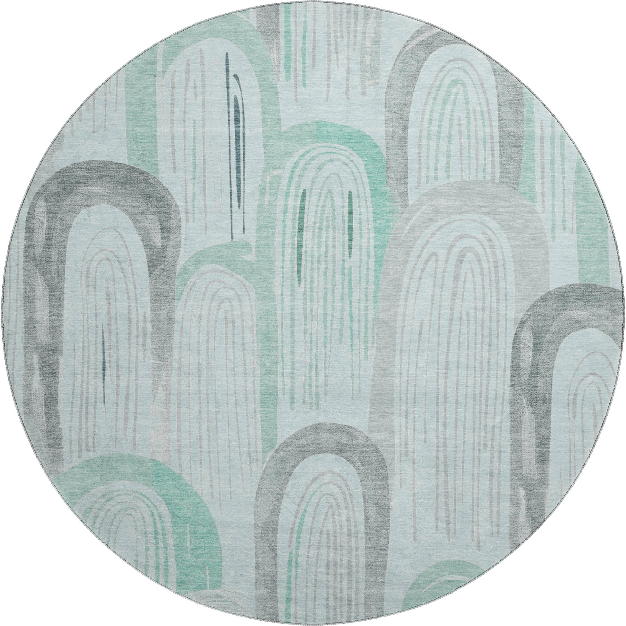 Ghent Machine Washable Transitional Seafoam Blue Rug 8' x 8' #shape_Round