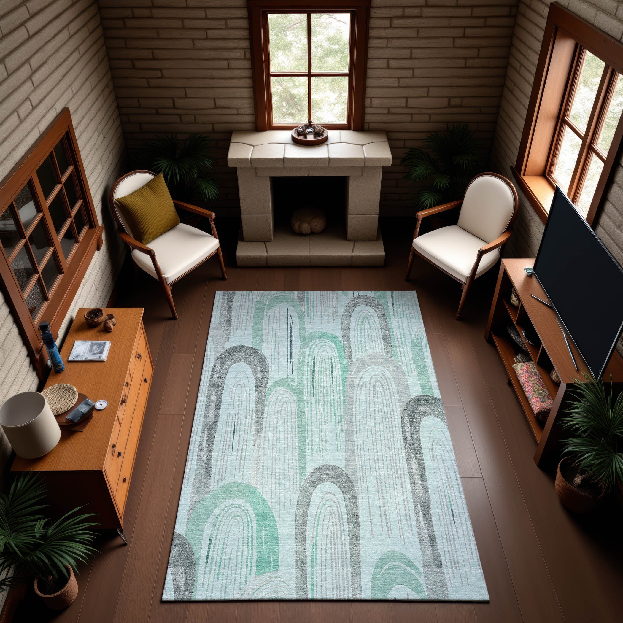 Ghent Machine Washable Transitional Seafoam Blue Rug 2'6" x 3'10" #shape_Rectangle