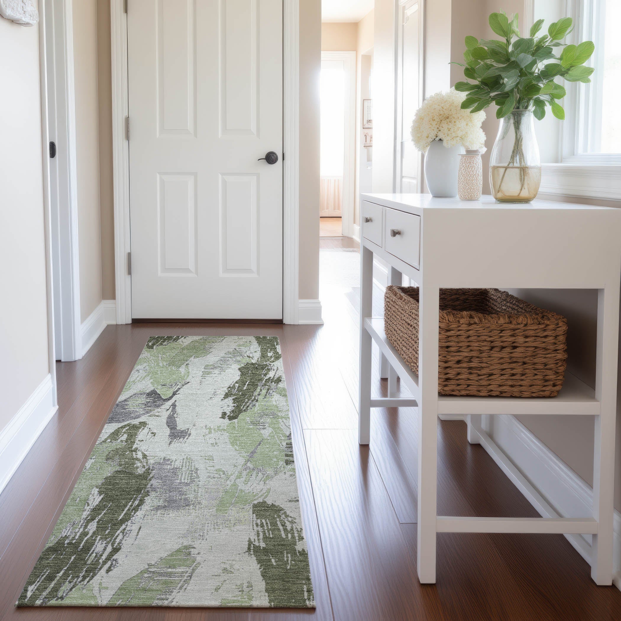Cairo Machine Washable Transitional Aloe Green Rug 2'3" x 7'6" #shape_Runner