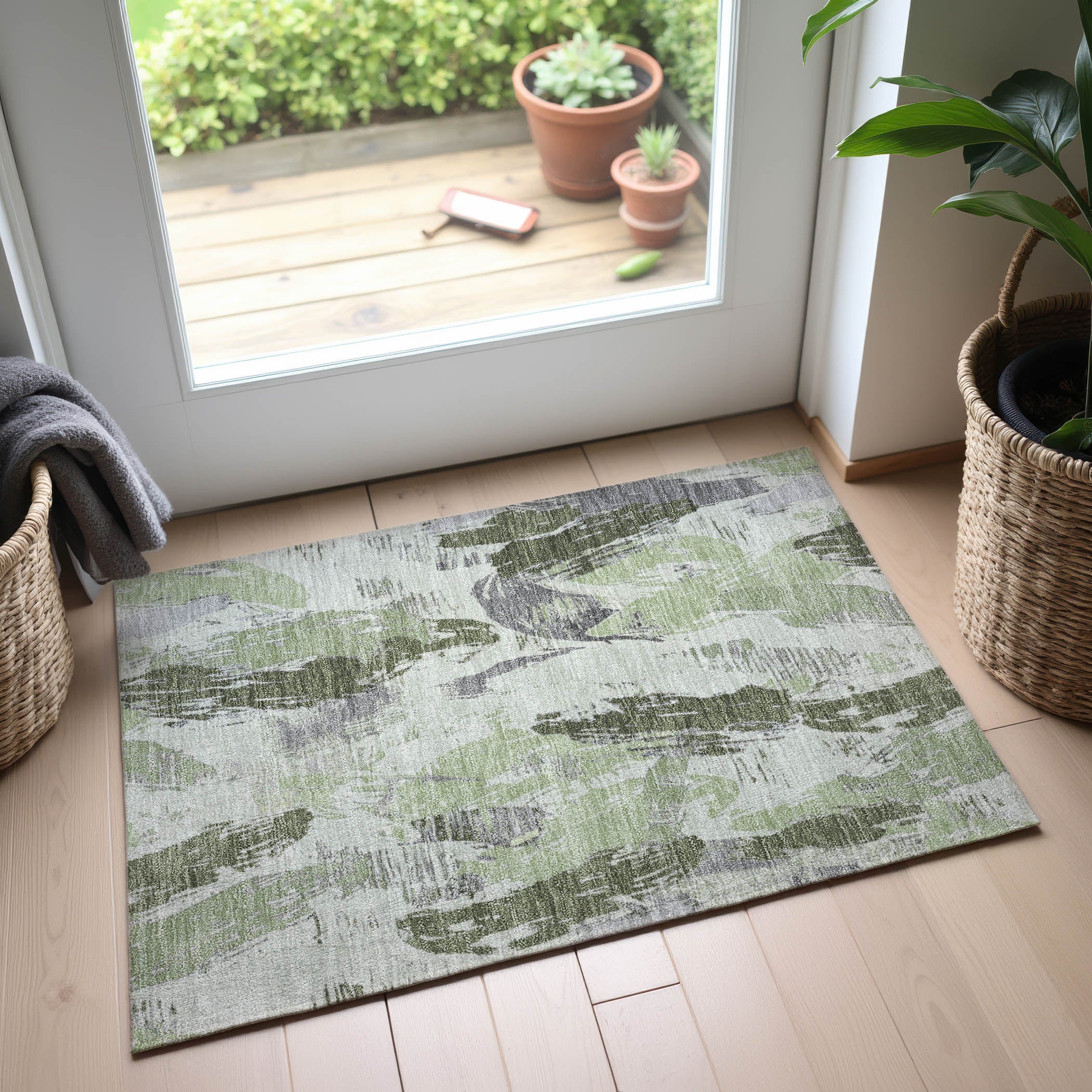 Cairo Machine Washable Transitional Aloe Green Rug 1'8" x 2'6" #shape_Rectangle