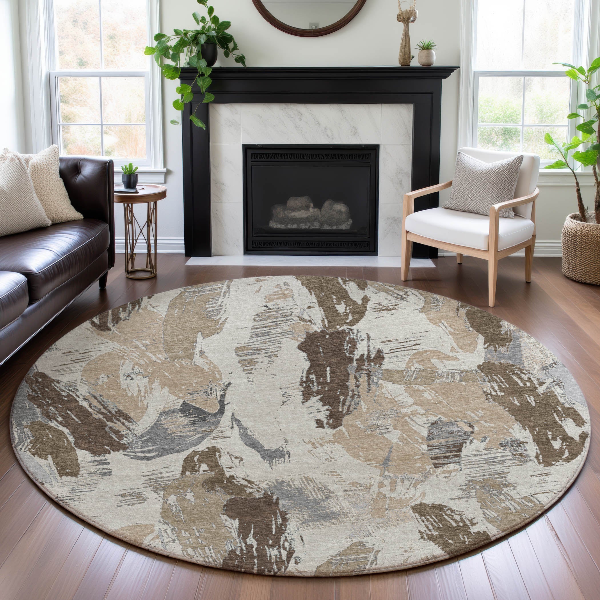 Cairo Machine Washable Transitional Ivory Rug 8' x 8' #shape_Round
